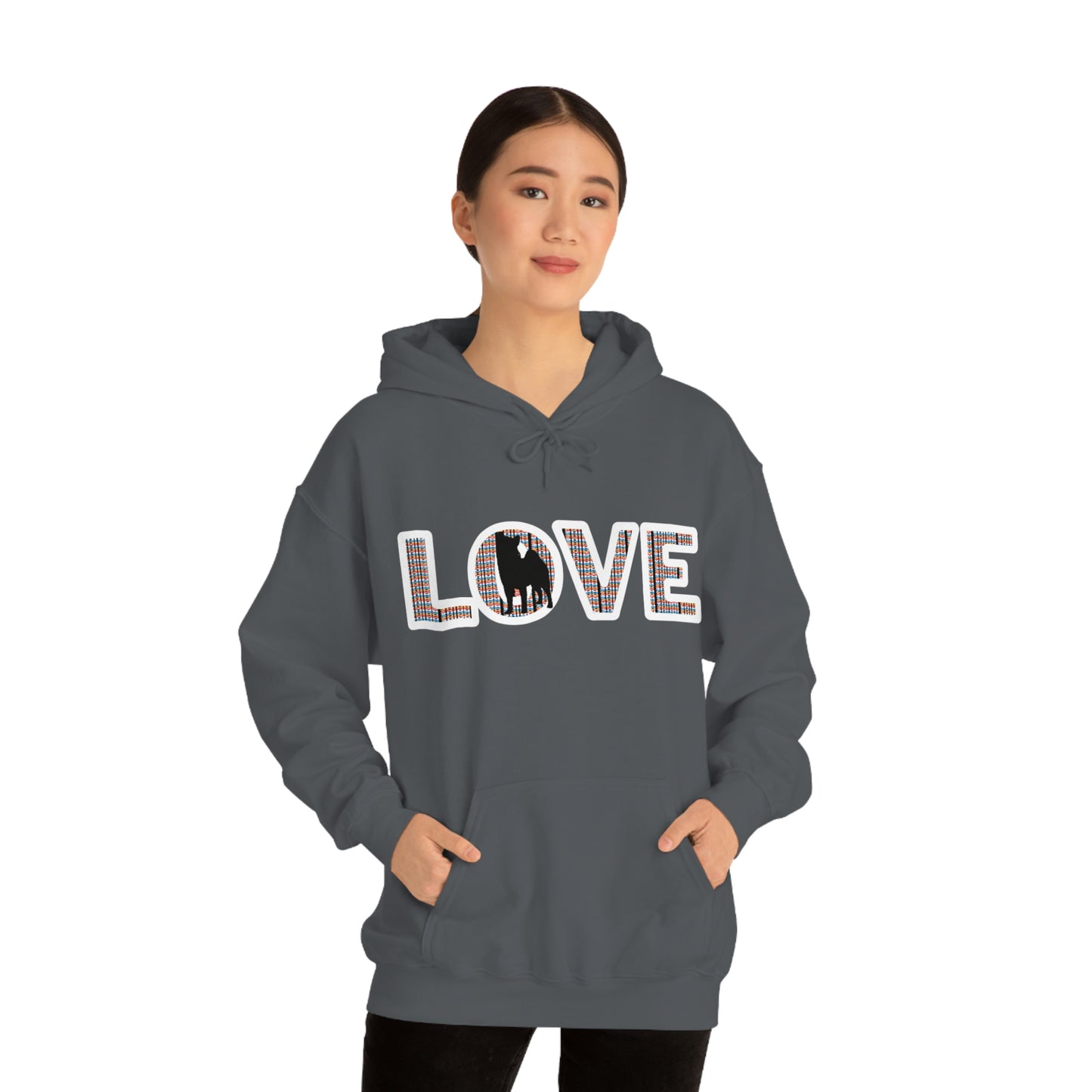 LOVE and Shiba Inu Hoodie Sweatshirt - Unisex, Soft & Warm Blend with Kangaroo Pocket - Shiba Inu Gift for anyone that loves their Shiba