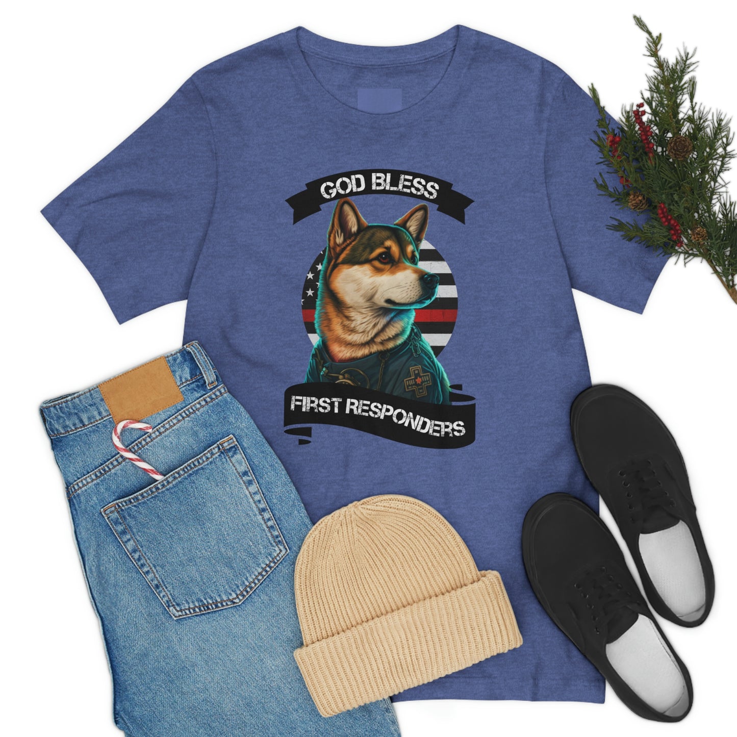 EMT Shiba Inu T-Shirt | Support First Responders | God Bless Banner | Shiba Inu Tee with High-Quality Print