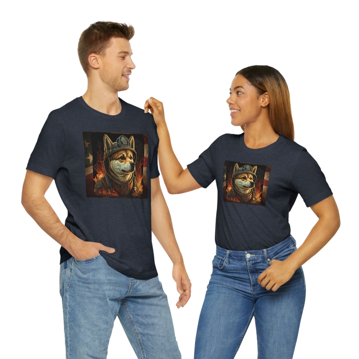 Firefighter Shiba Inu T-Shirt | Support First Responders | American Flag | Shiba Inu Tee | High-Quality Print | Gift for Him | Gift for Her