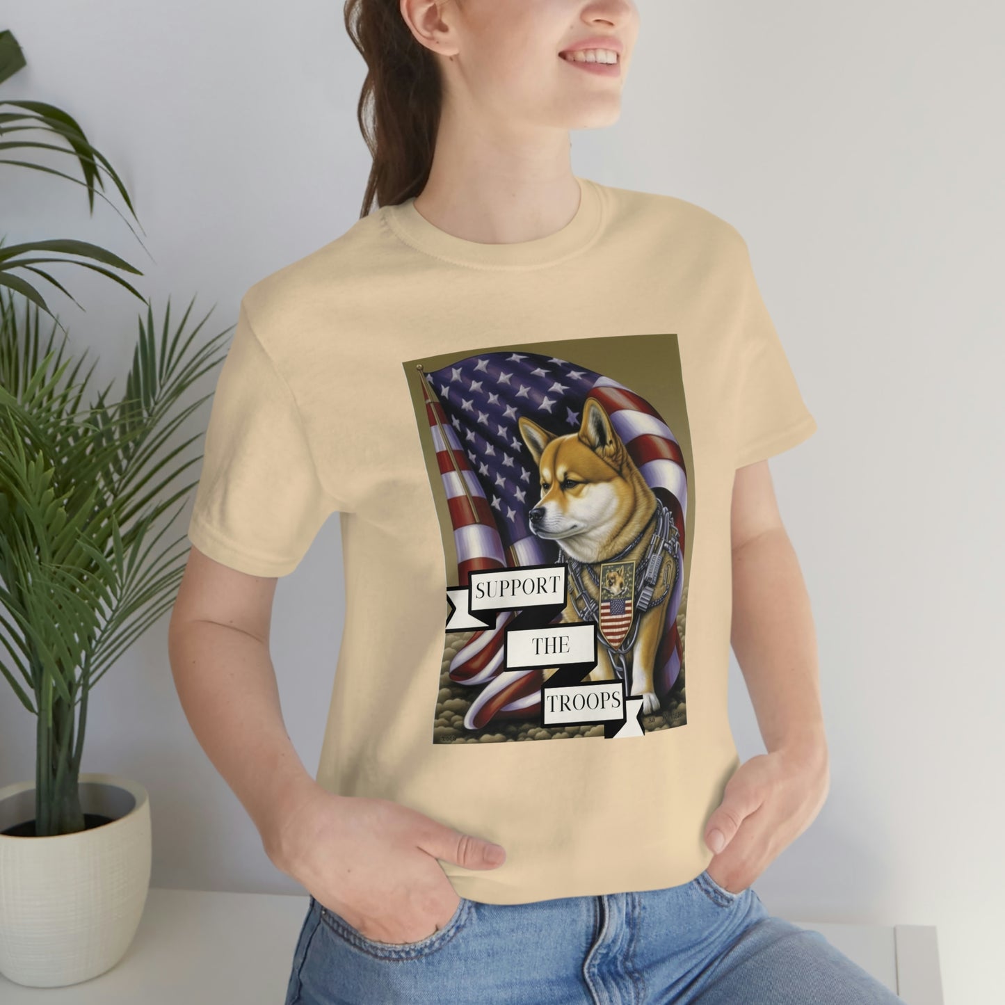 Patriotic Shiba Inu Soldier T-Shirt | American Flag and Support the Troops | Shiba Inu Tee with High-Quality Print