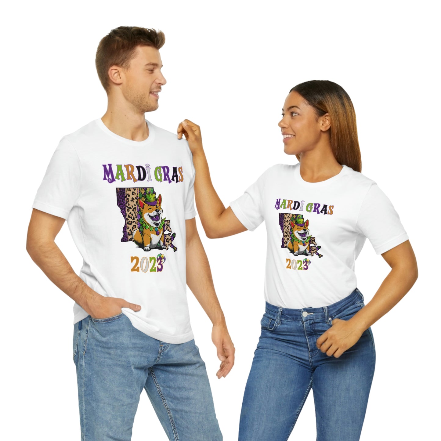 Mardi Gras 2023 Shiba Inu T-Shirt - Celebrate with your pup - Louisiana Theme - Soft Cotton - Dog Lover Gift