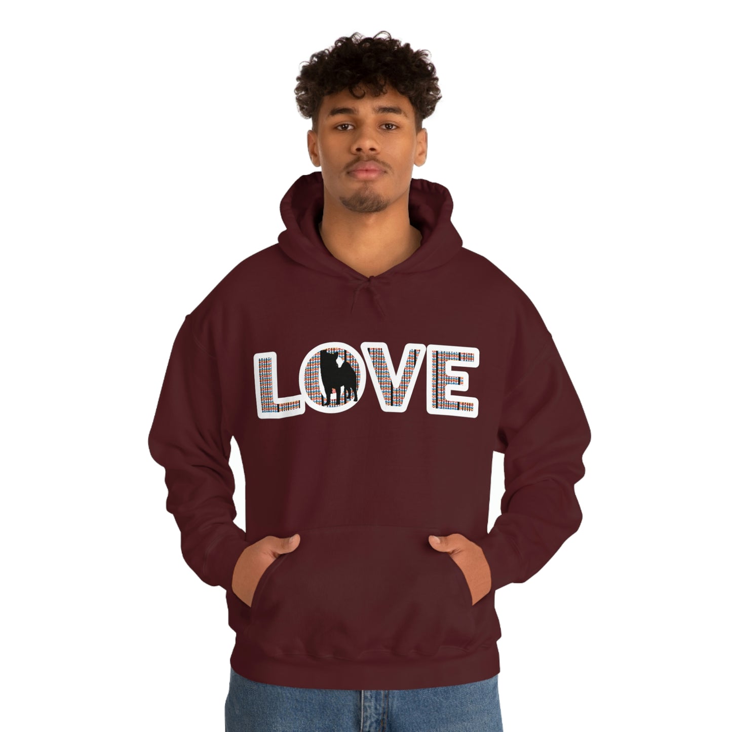 LOVE and Shiba Inu Hoodie Sweatshirt - Unisex, Soft & Warm Blend with Kangaroo Pocket - Shiba Inu Gift for anyone that loves their Shiba