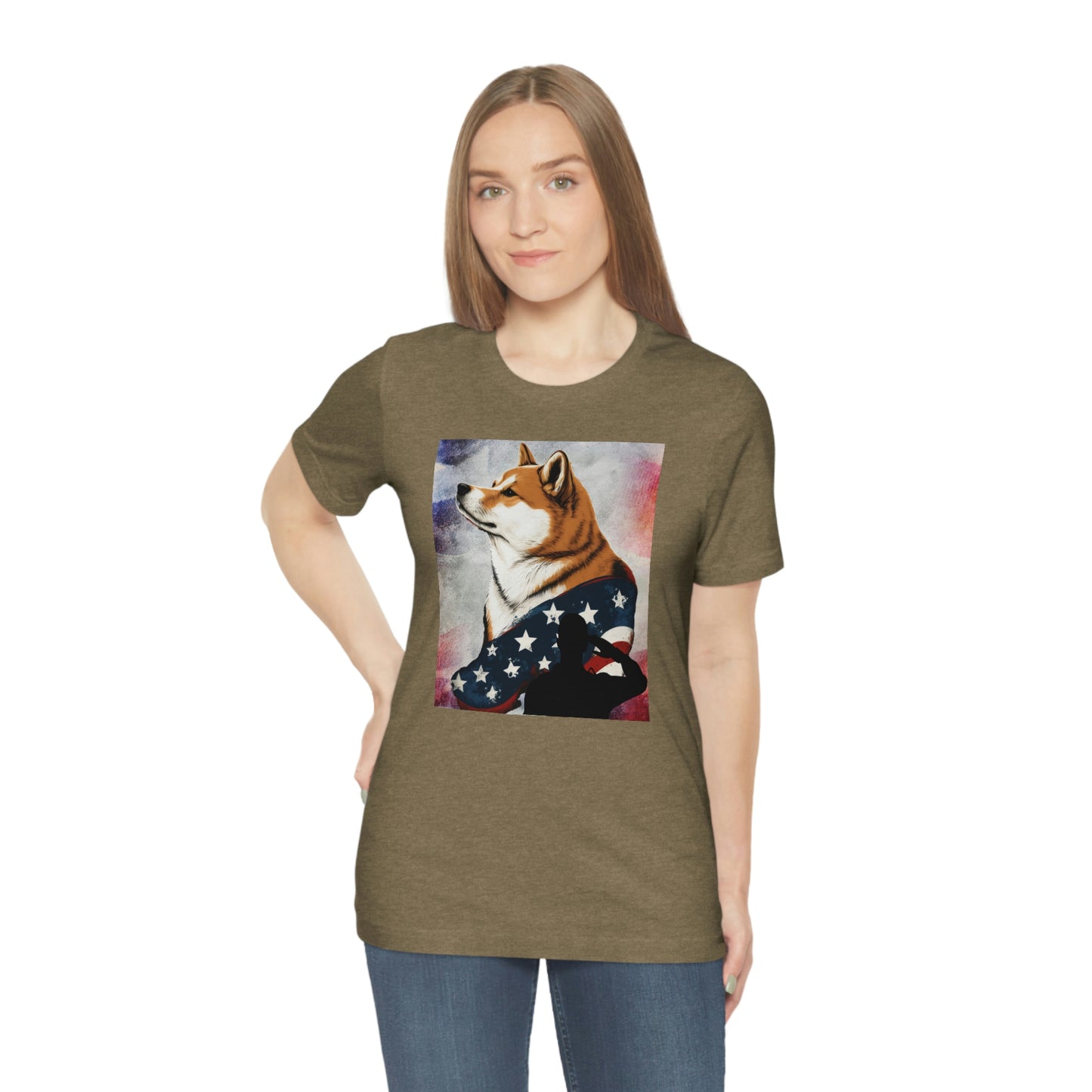 Patriotic Shiba Inu T-Shirt Support Our Troops | American Flag and Soldier Silhouette | Shiba Inu Tee with High-Quality Print