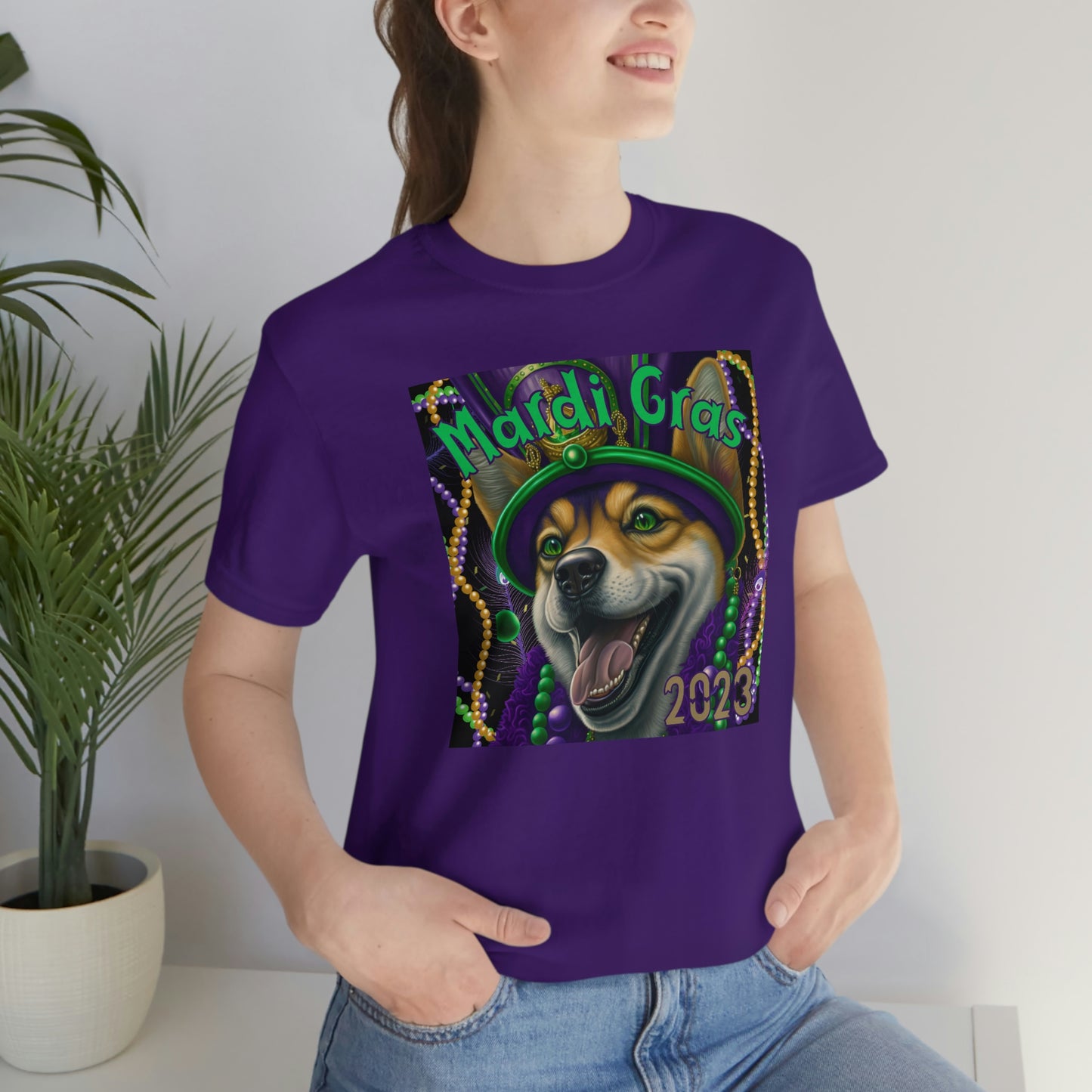 Mardi Gras 2023 Shiba Inu Dog Unisex T-Shirt - Soft Cotton, Quality Print, Perfect for Mardi Gras Celebration