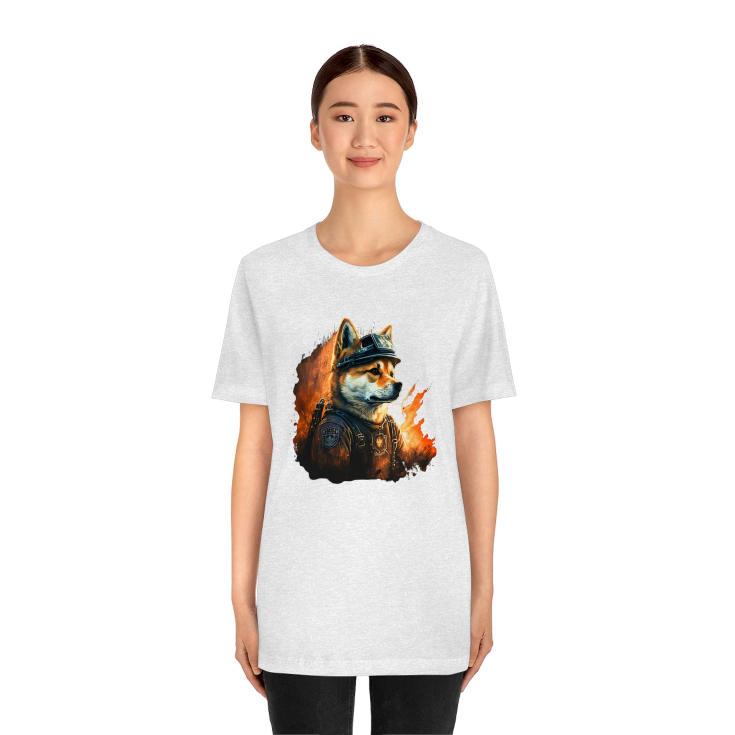 Brave Shiba Inu Firefighter T-Shirt - Flames Design | Shiba Inu Tee with High-Quality Print