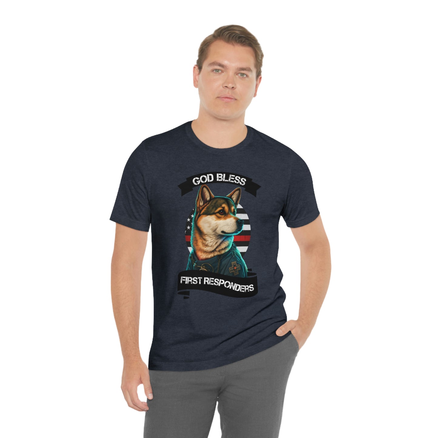 EMT Shiba Inu T-Shirt | Support First Responders | God Bless Banner | Shiba Inu Tee with High-Quality Print