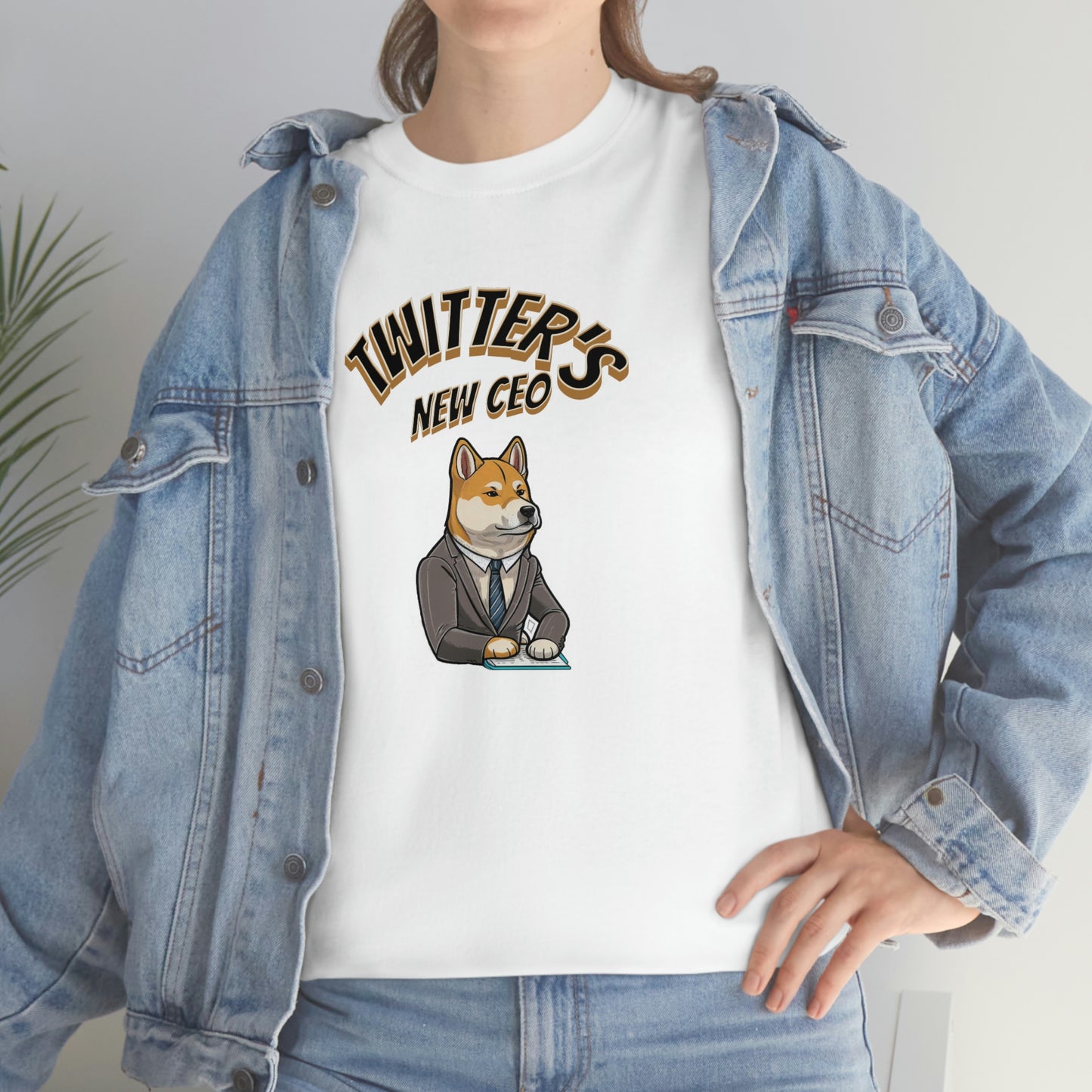 Unleash Your Humor and Style with Our 'Twitters New CEO' Shiba Inu Executive T-Shirt Design! - Black and White Ink