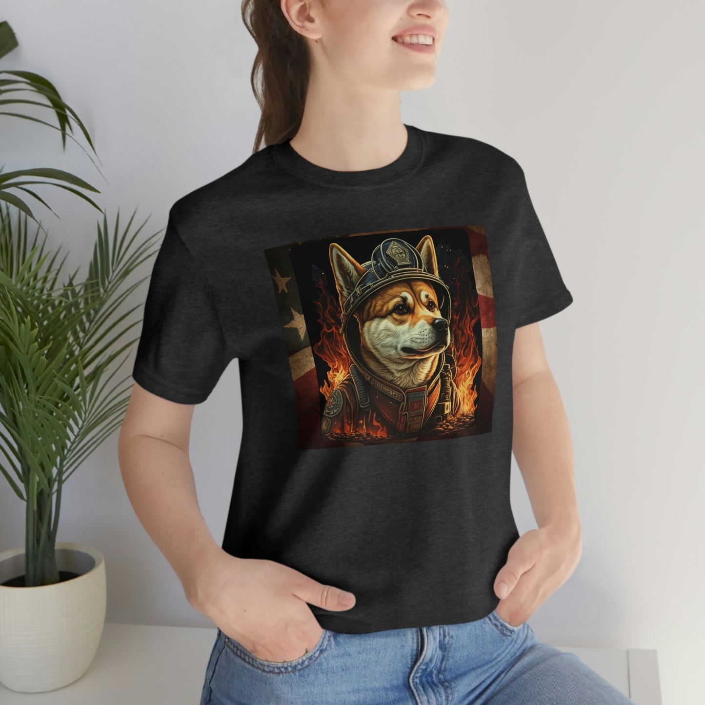 Firefighter Shiba Inu T-Shirt | Support First Responders | American Flag | Shiba Inu Tee | High-Quality Print | Gift for Him | Gift for Her