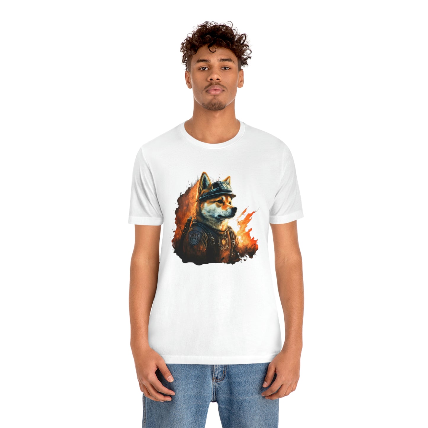 Brave Shiba Inu Firefighter T-Shirt - Flames Design | Shiba Inu Tee with High-Quality Print