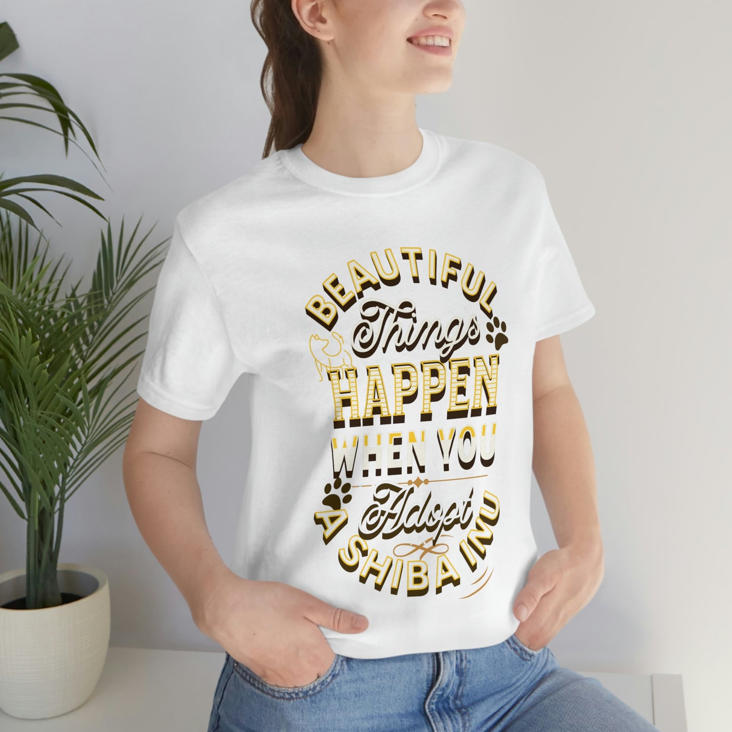 Stylish Shiba Inu Typography T-Shirt - Adopt a Shiba Inu, Text-Based Design, Unisex, Soft Cotton, Popular Dog Breed