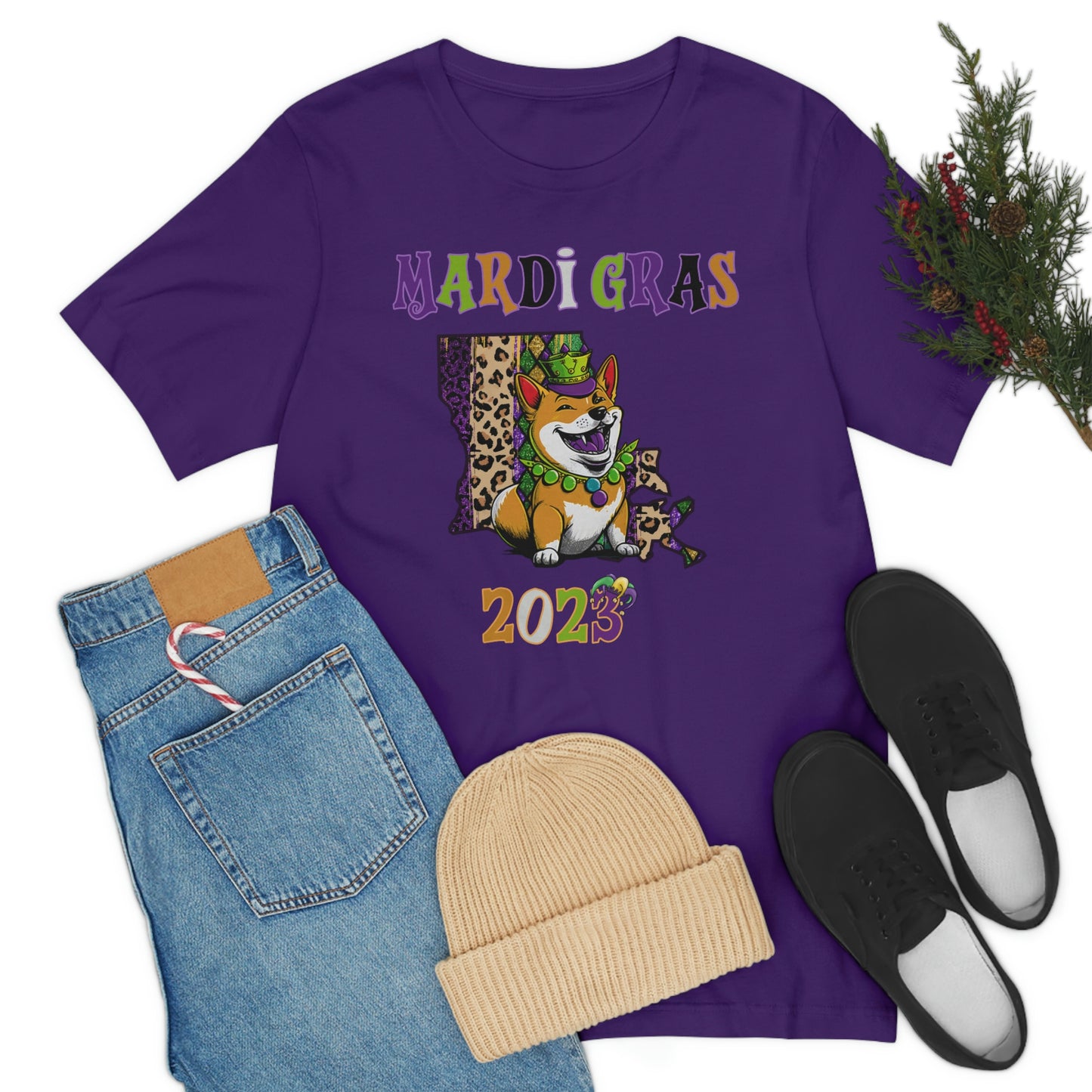 Mardi Gras 2023 Shiba Inu T-Shirt - Celebrate with your pup - Louisiana Theme - Soft Cotton - Dog Lover Gift