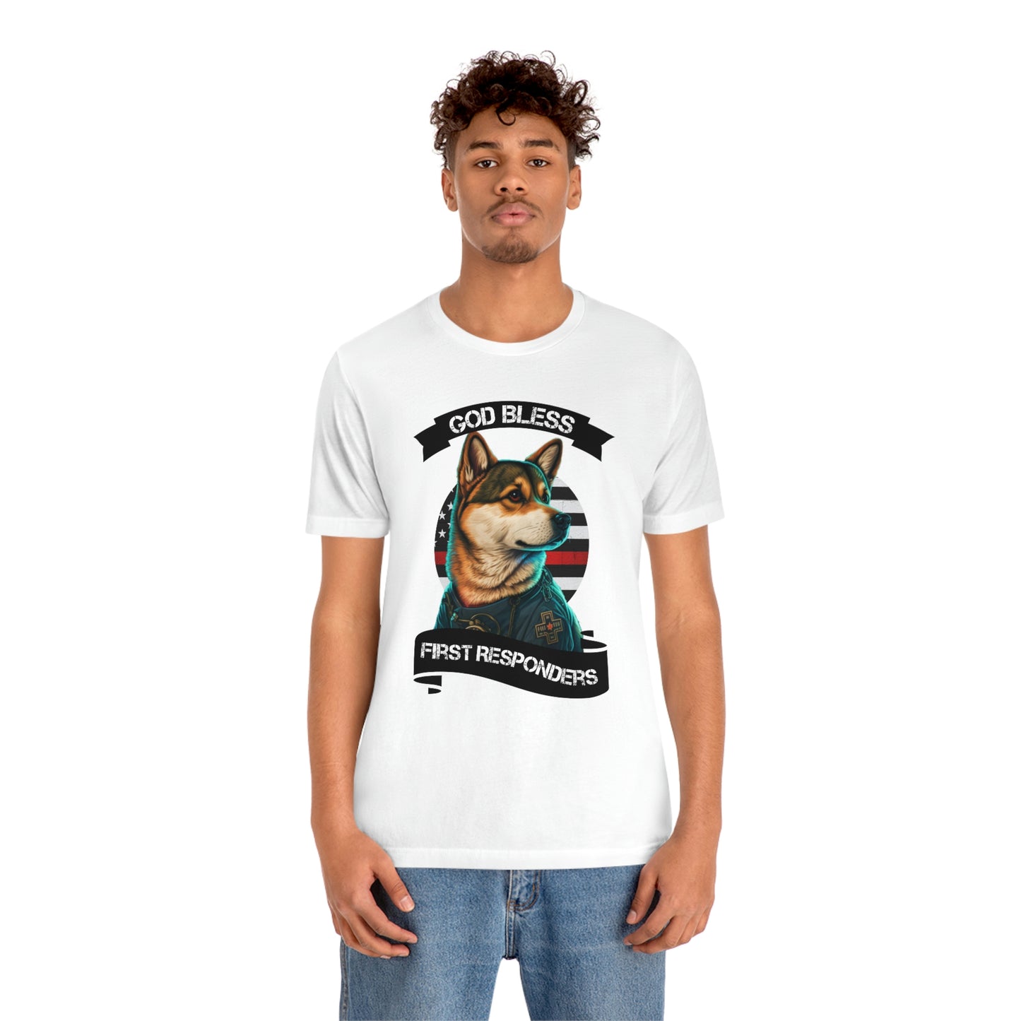 EMT Shiba Inu T-Shirt | Support First Responders | God Bless Banner | Shiba Inu Tee with High-Quality Print