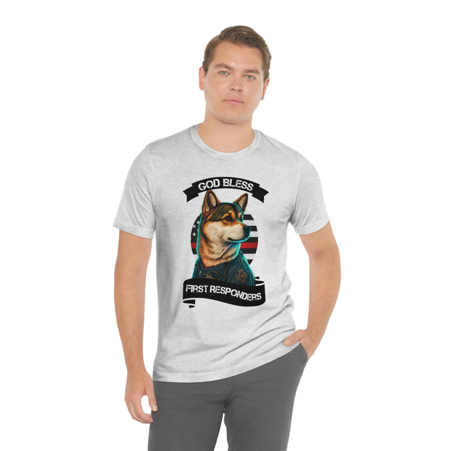 EMT Shiba Inu T-Shirt | Support First Responders | God Bless Banner | Shiba Inu Tee with High-Quality Print