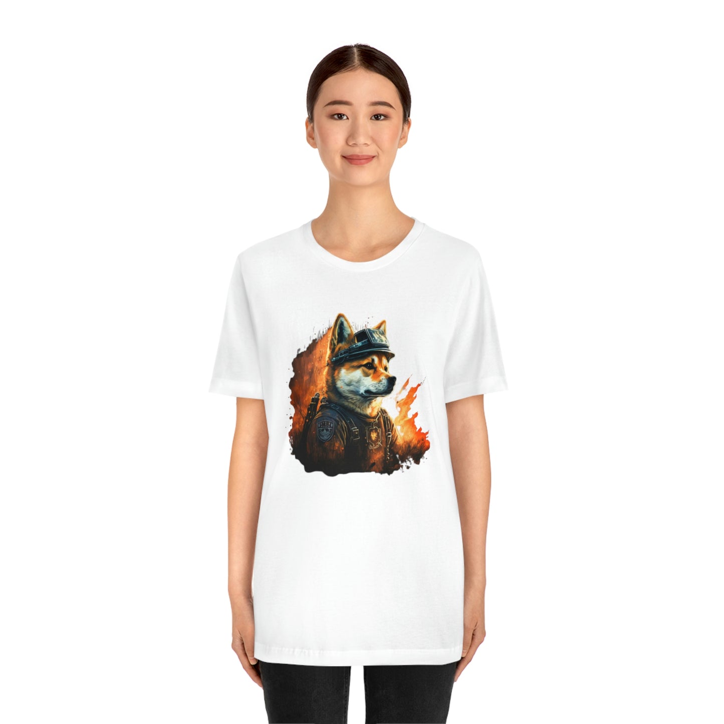 Brave Shiba Inu Firefighter T-Shirt - Flames Design | Shiba Inu Tee with High-Quality Print