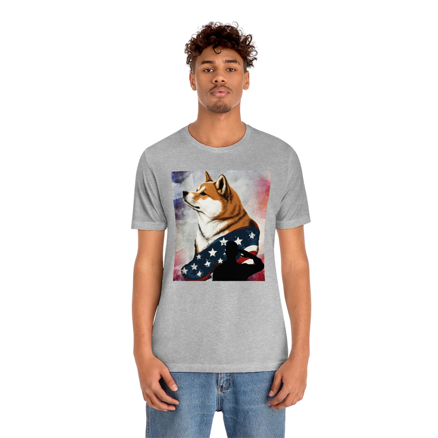 Patriotic Shiba Inu T-Shirt Support Our Troops | American Flag and Soldier Silhouette | Shiba Inu Tee with High-Quality Print