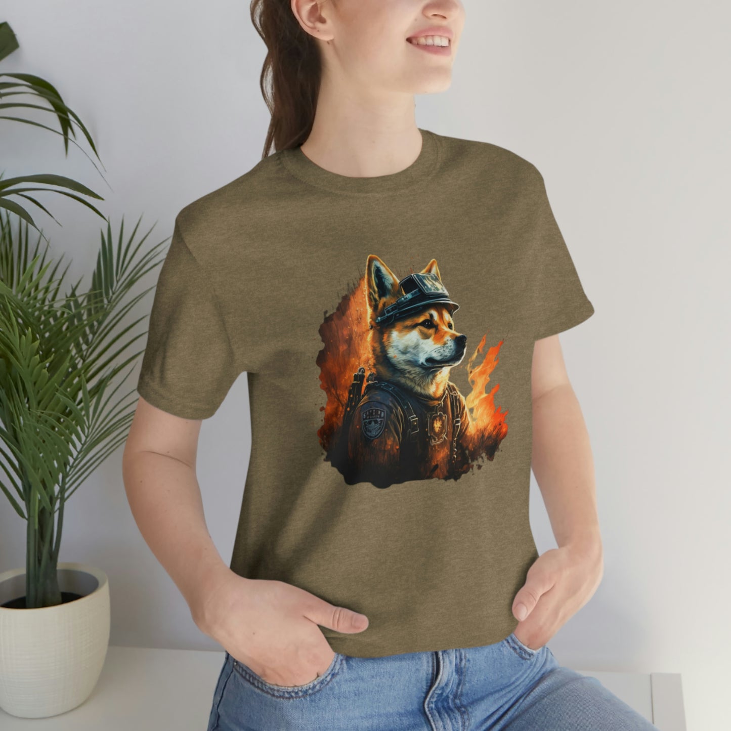 Brave Shiba Inu Firefighter T-Shirt - Flames Design | Shiba Inu Tee with High-Quality Print