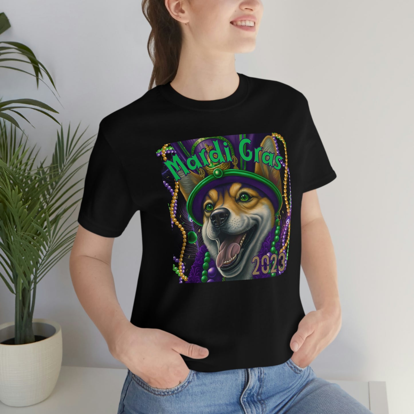 Mardi Gras 2023 Shiba Inu Dog Unisex T-Shirt - Soft Cotton, Quality Print, Perfect for Mardi Gras Celebration