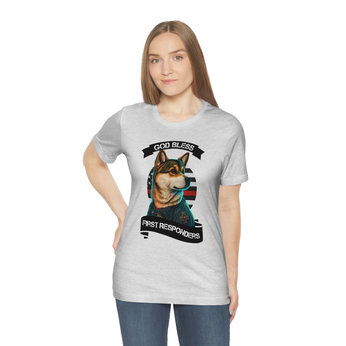 EMT Shiba Inu T-Shirt | Support First Responders | God Bless Banner | Shiba Inu Tee with High-Quality Print