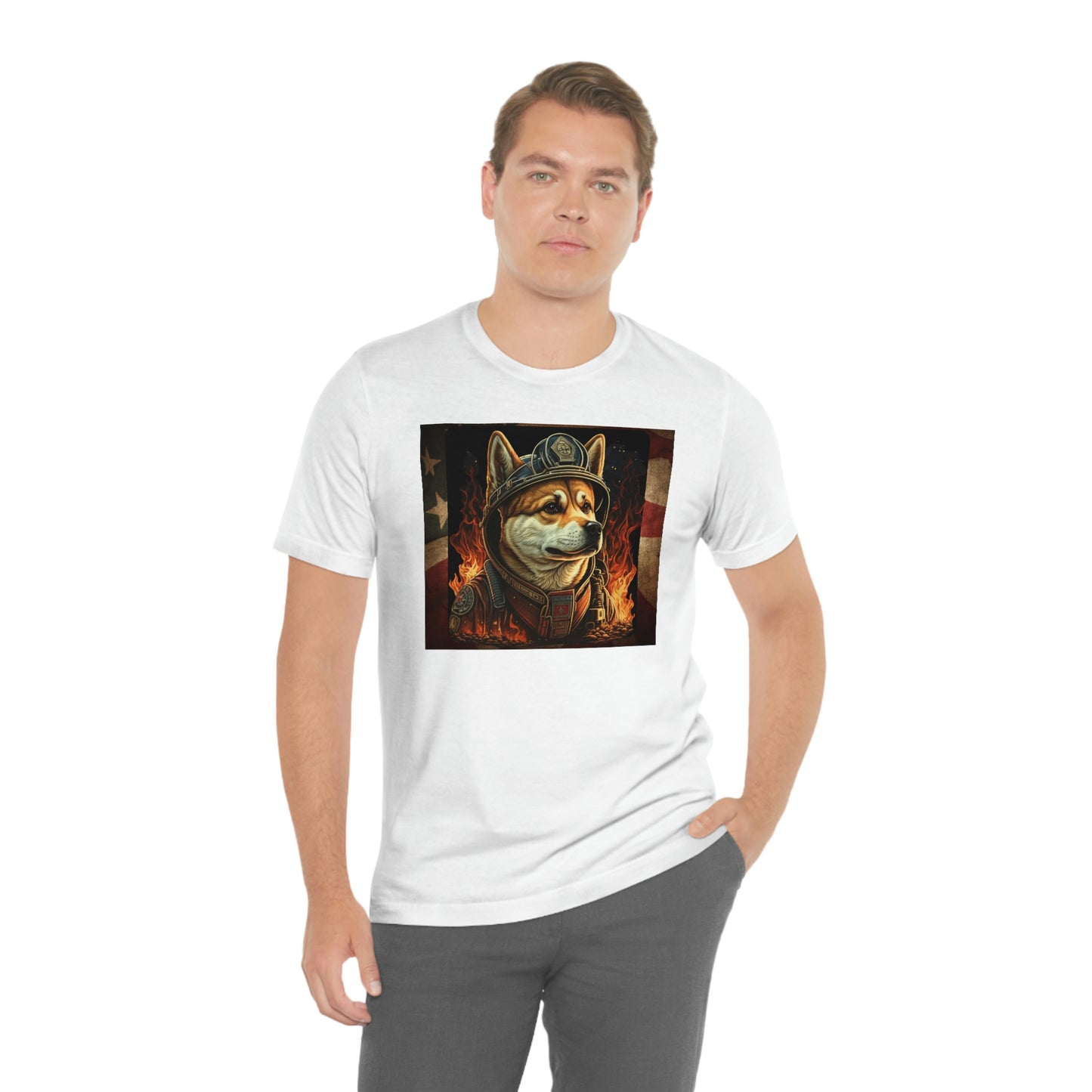 Firefighter Shiba Inu T-Shirt | Support First Responders | American Flag | Shiba Inu Tee | High-Quality Print | Gift for Him | Gift for Her