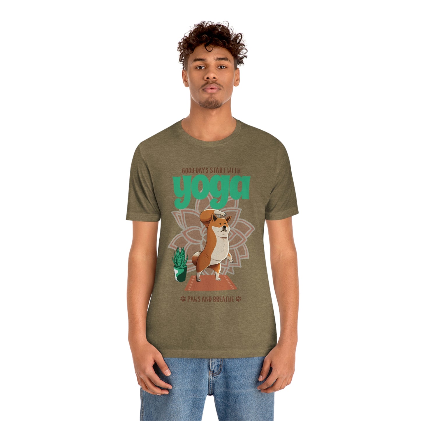 Good Days Start with Yoga, Paws, and Breath Shiba Inu T-Shirt - Soft 100% Retail Fit - Great for Dog Lovers and Yogis