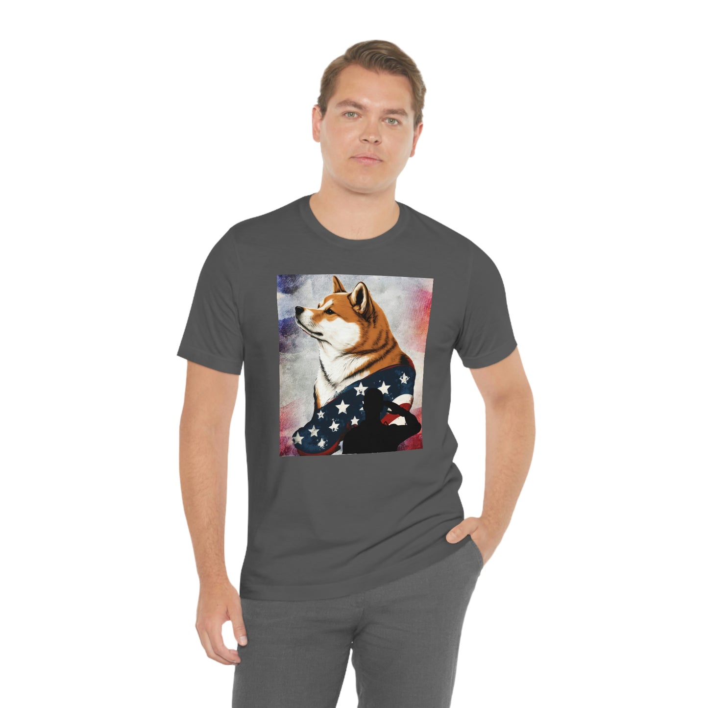 Patriotic Shiba Inu T-Shirt Support Our Troops | American Flag and Soldier Silhouette | Shiba Inu Tee with High-Quality Print