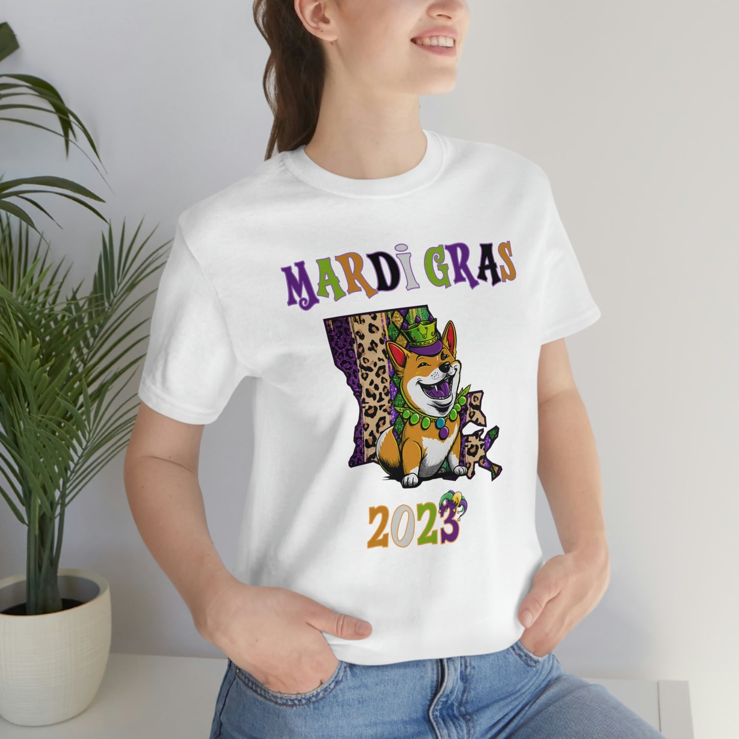 Mardi Gras 2023 Shiba Inu T-Shirt - Celebrate with your pup - Louisiana Theme - Soft Cotton - Dog Lover Gift