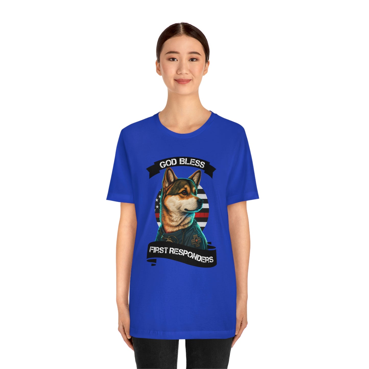 EMT Shiba Inu T-Shirt | Support First Responders | God Bless Banner | Shiba Inu Tee with High-Quality Print