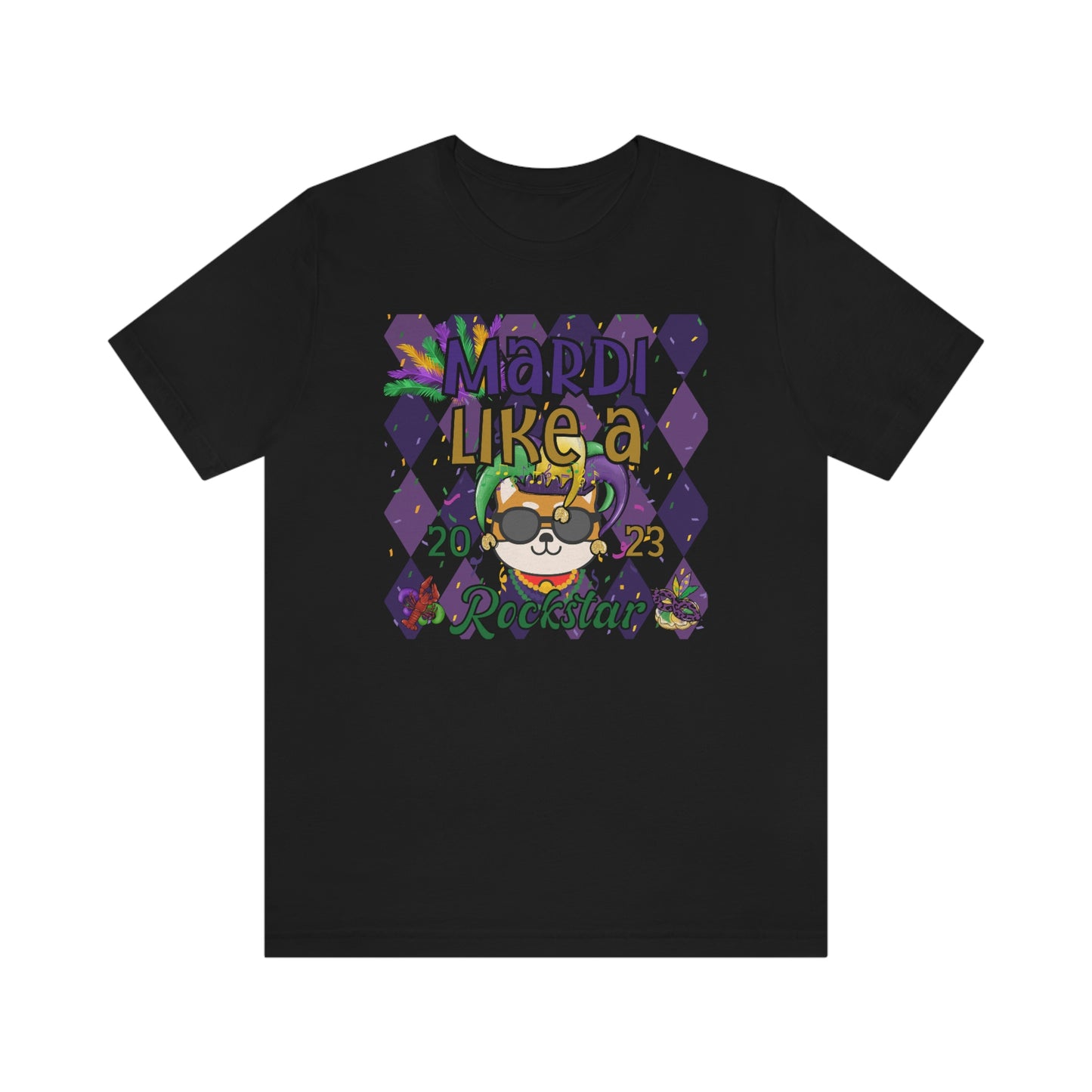 Mardi Gras Shiba Inu T-Shirt - Mardi Like a Rockstar - Dog Lover Gift - Comfortable Cotton Tee