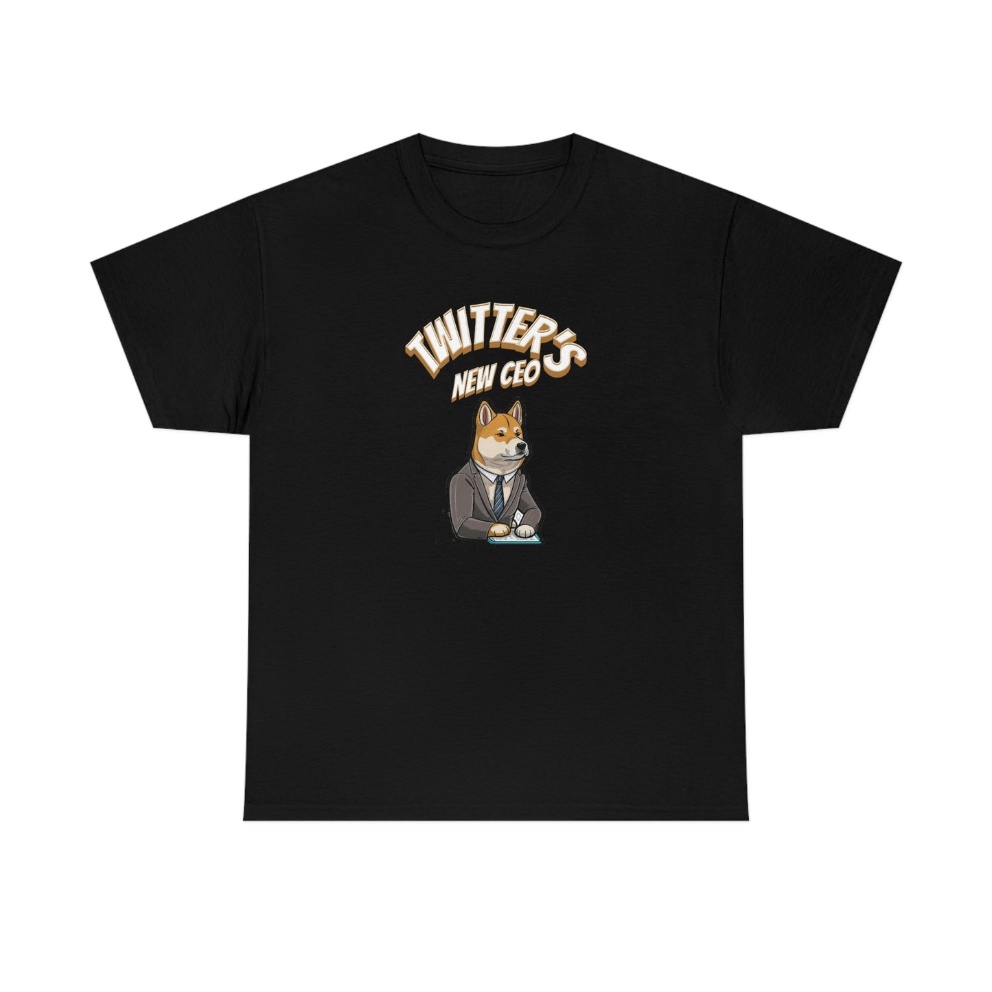 Unleash Your Humor and Style with Our 'Twitters New CEO' Shiba Inu Executive T-Shirt Design! - Black and White Ink