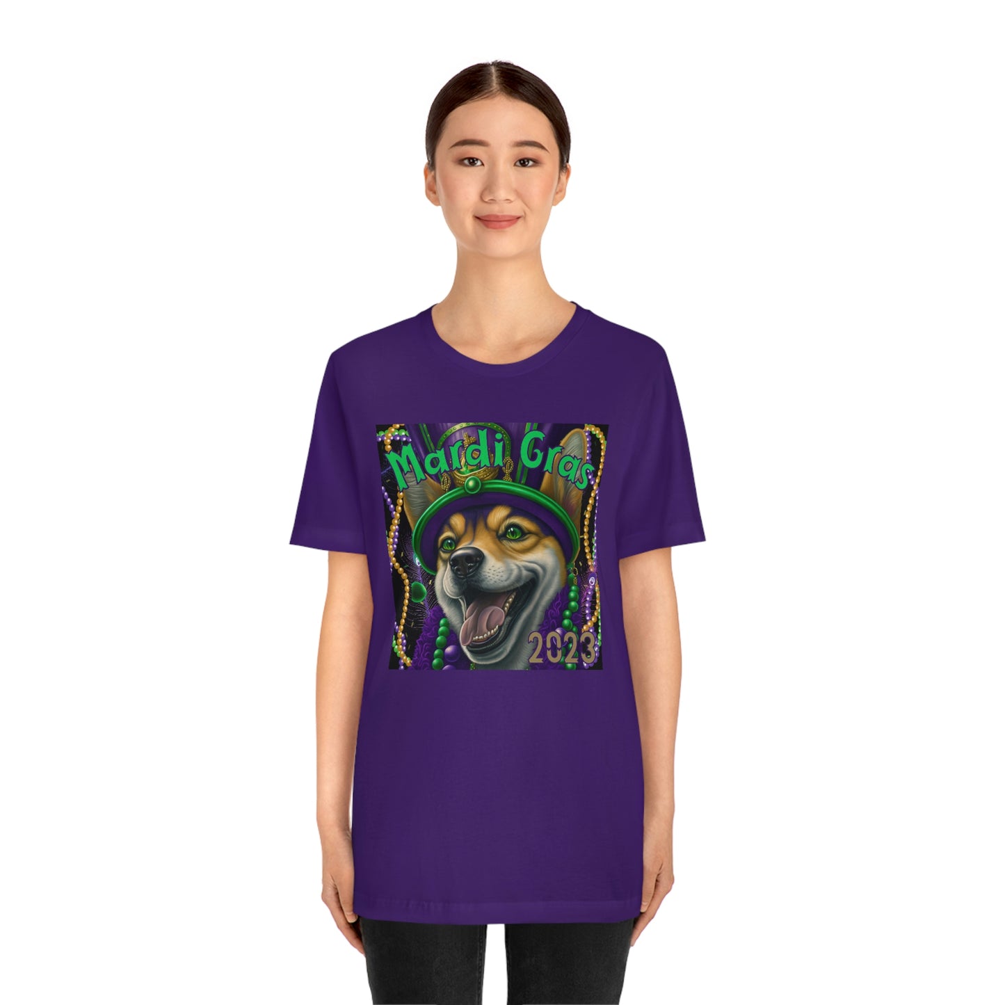 Mardi Gras 2023 Shiba Inu Dog Unisex T-Shirt - Soft Cotton, Quality Print, Perfect for Mardi Gras Celebration