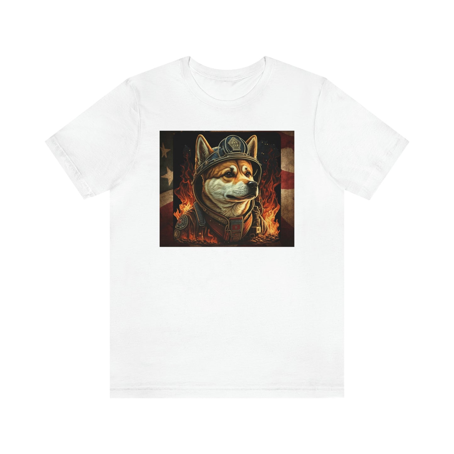 Firefighter Shiba Inu T-Shirt | Support First Responders | American Flag | Shiba Inu Tee | High-Quality Print | Gift for Him | Gift for Her