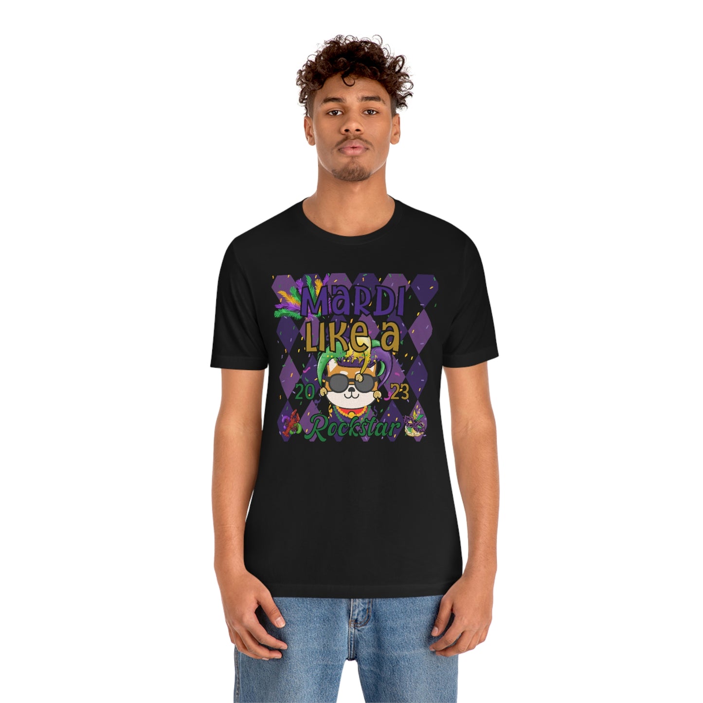 Mardi Gras Shiba Inu T-Shirt - Mardi Like a Rockstar - Dog Lover Gift - Comfortable Cotton Tee