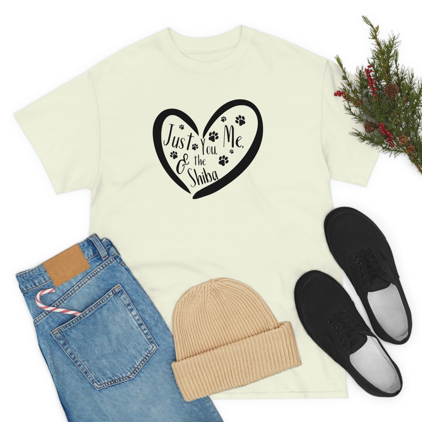 Just You, Me and the Shiba T-Shirt - Black Ink - Gift for Valentine's Day or for any Shiba Inu Parent - Show Love for Your Partner and Pup