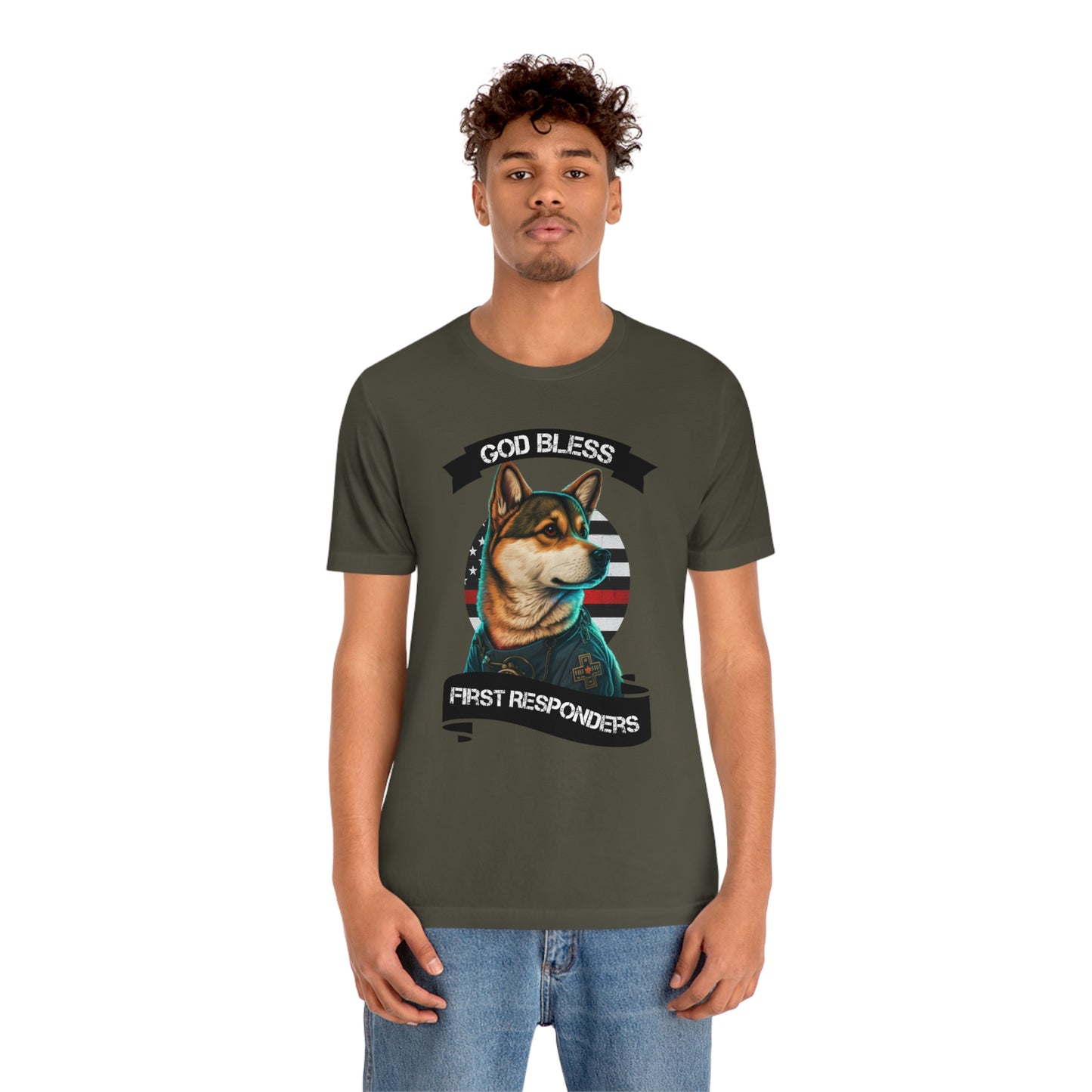 EMT Shiba Inu T-Shirt | Support First Responders | God Bless Banner | Shiba Inu Tee with High-Quality Print