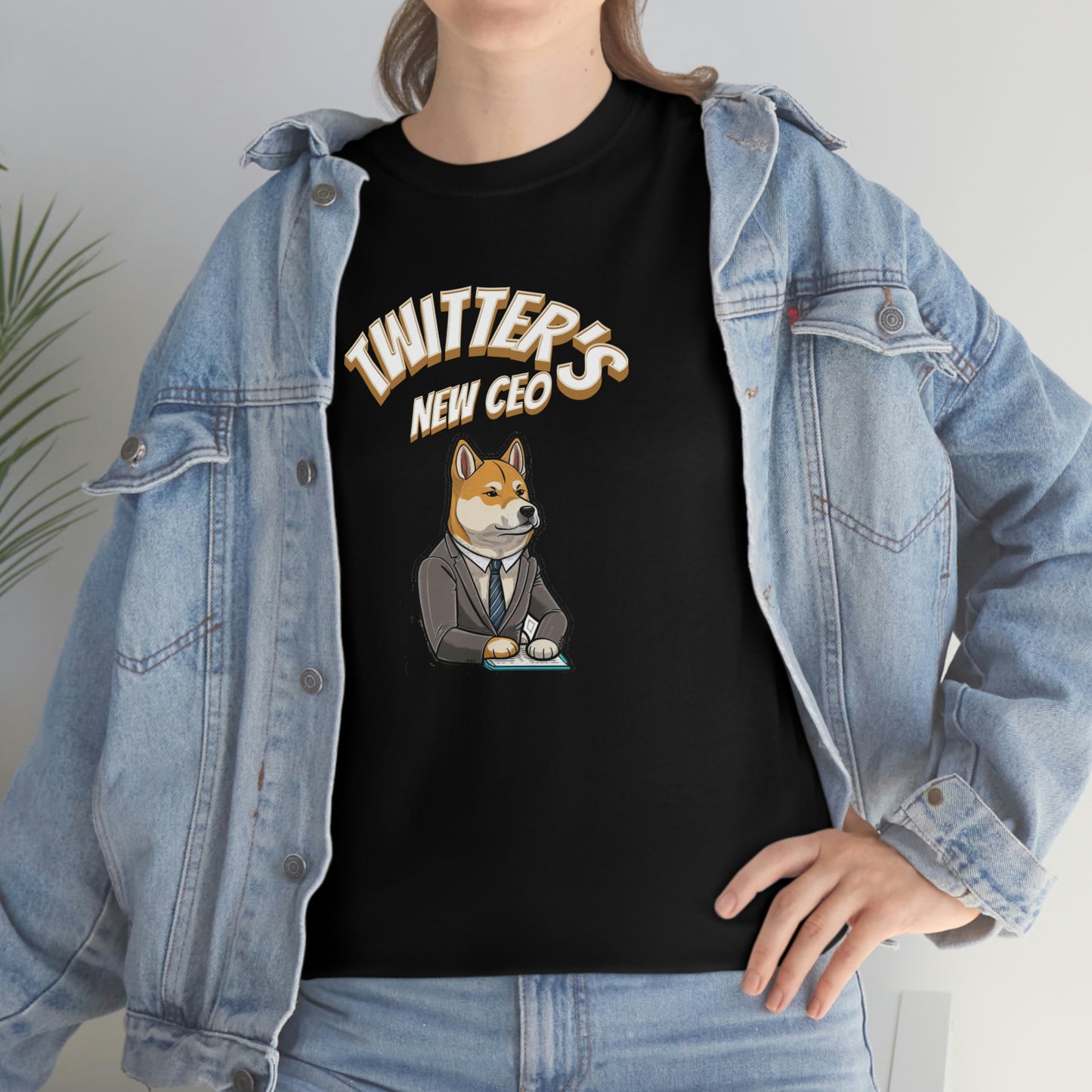 Unleash Your Humor and Style with Our 'Twitters New CEO' Shiba Inu Executive T-Shirt Design! - Black and White Ink