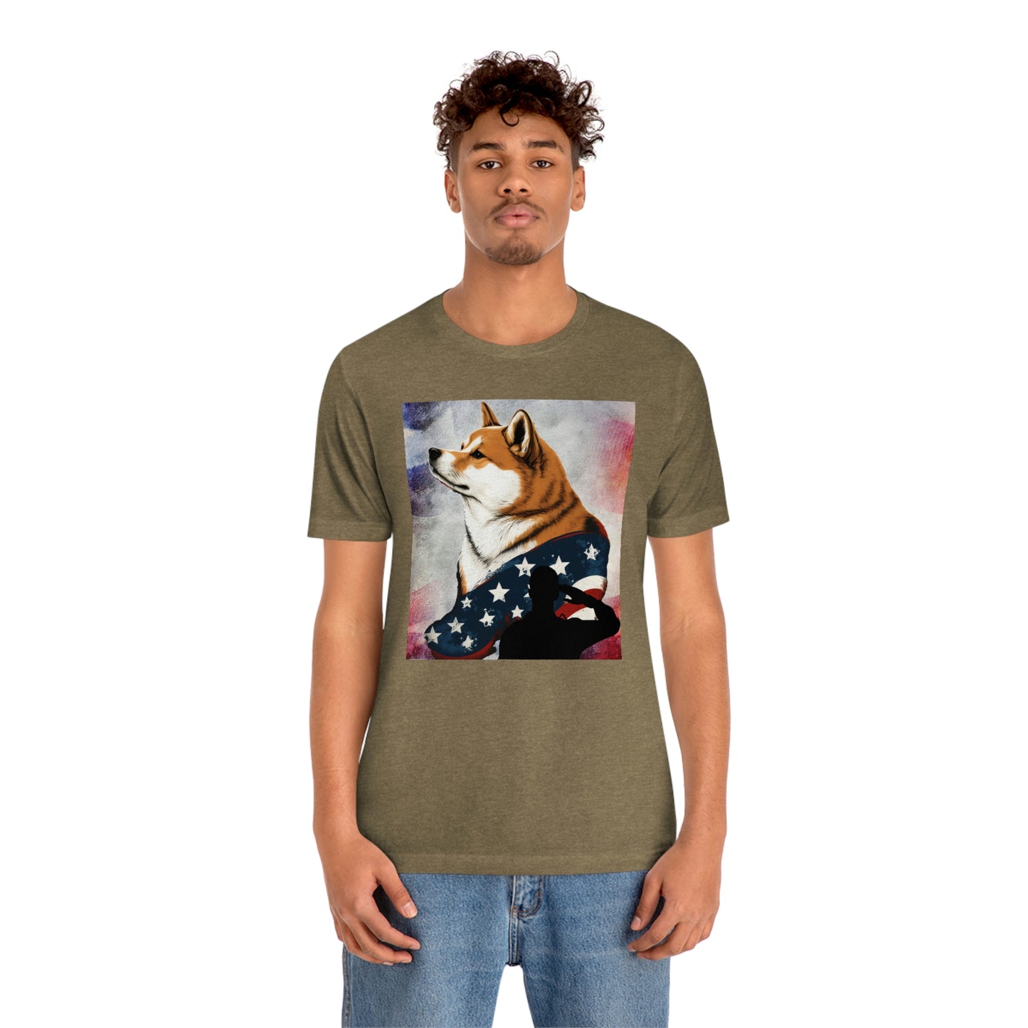 Patriotic Shiba Inu T-Shirt Support Our Troops | American Flag and Soldier Silhouette | Shiba Inu Tee with High-Quality Print