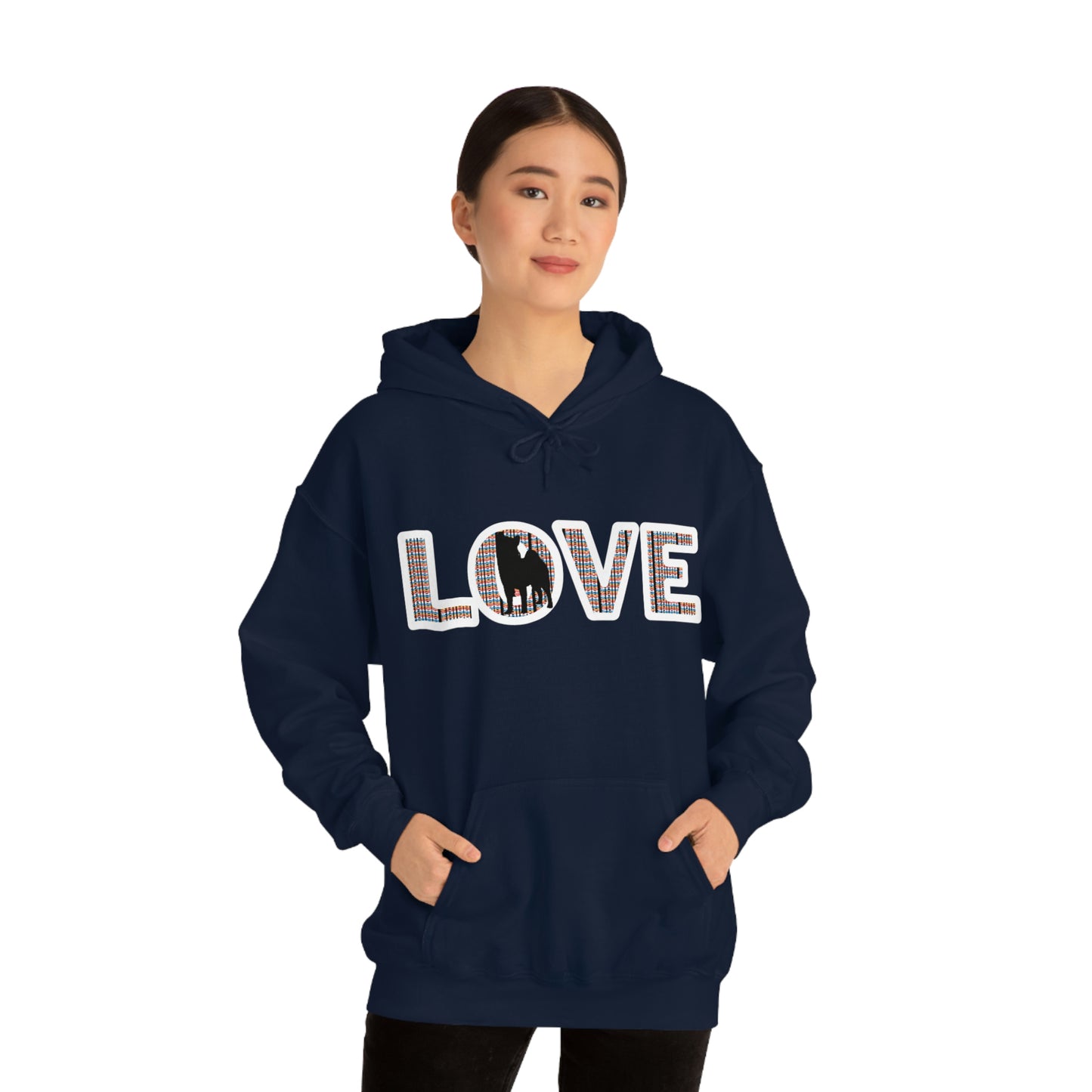 LOVE and Shiba Inu Hoodie Sweatshirt - Unisex, Soft & Warm Blend with Kangaroo Pocket - Shiba Inu Gift for anyone that loves their Shiba