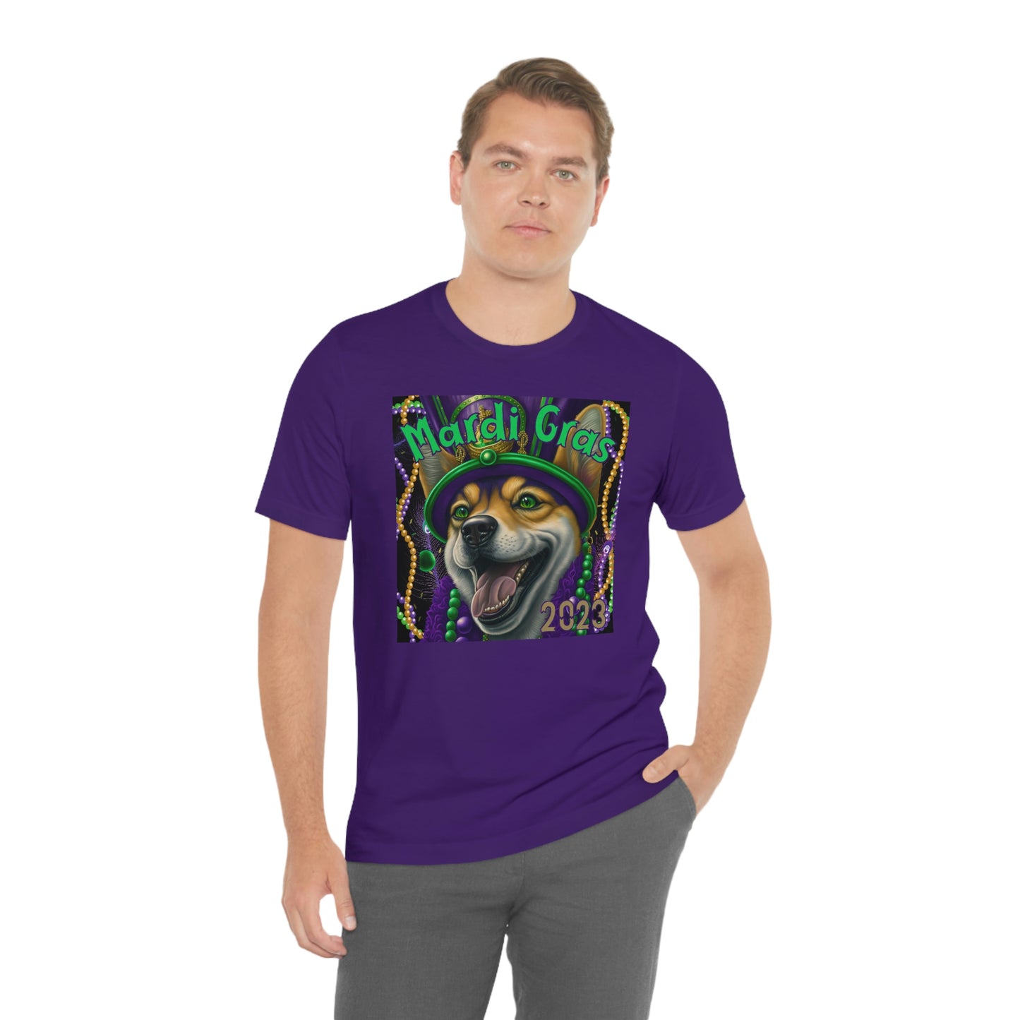 Mardi Gras 2023 Shiba Inu Dog Unisex T-Shirt - Soft Cotton, Quality Print, Perfect for Mardi Gras Celebration