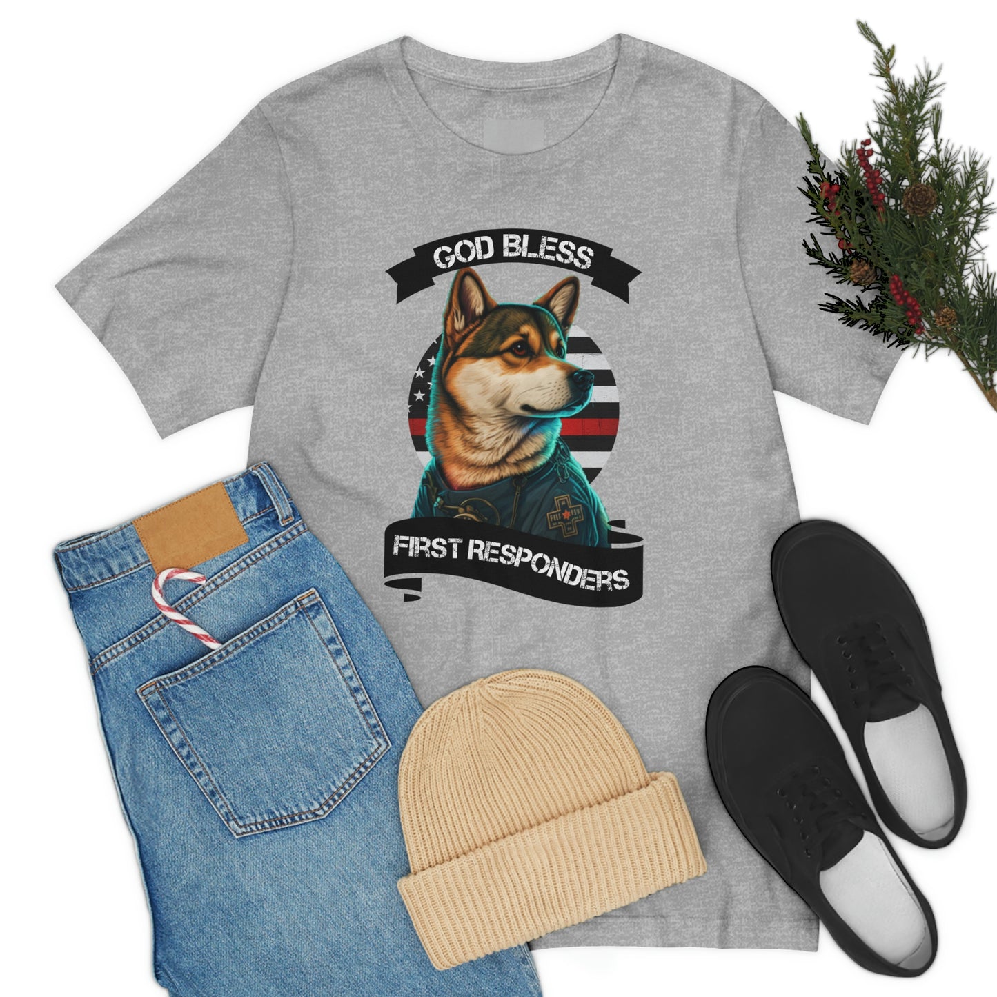 EMT Shiba Inu T-Shirt | Support First Responders | God Bless Banner | Shiba Inu Tee with High-Quality Print