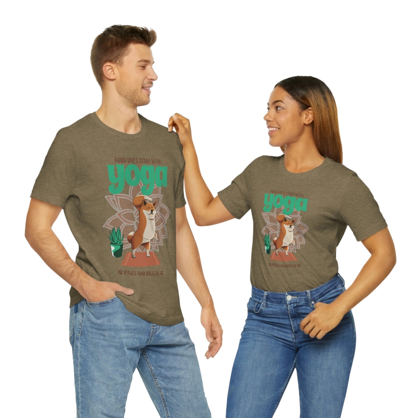 Good Days Start with Yoga, Paws, and Breath Shiba Inu T-Shirt - Soft 100% Retail Fit - Great for Dog Lovers and Yogis