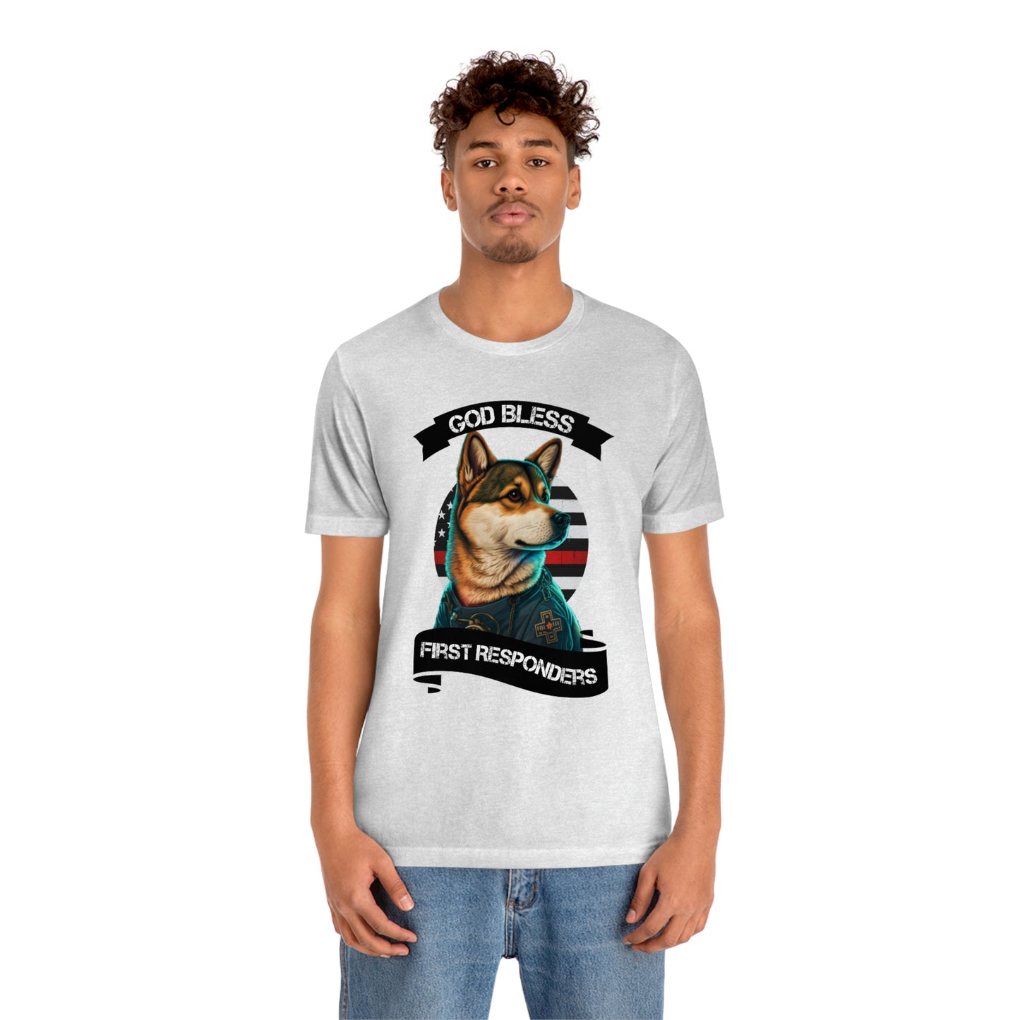 EMT Shiba Inu T-Shirt | Support First Responders | God Bless Banner | Shiba Inu Tee with High-Quality Print