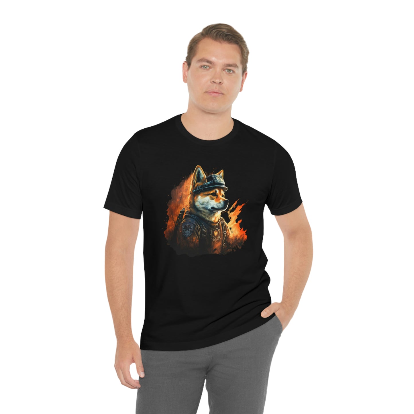 Brave Shiba Inu Firefighter T-Shirt - Flames Design | Shiba Inu Tee with High-Quality Print