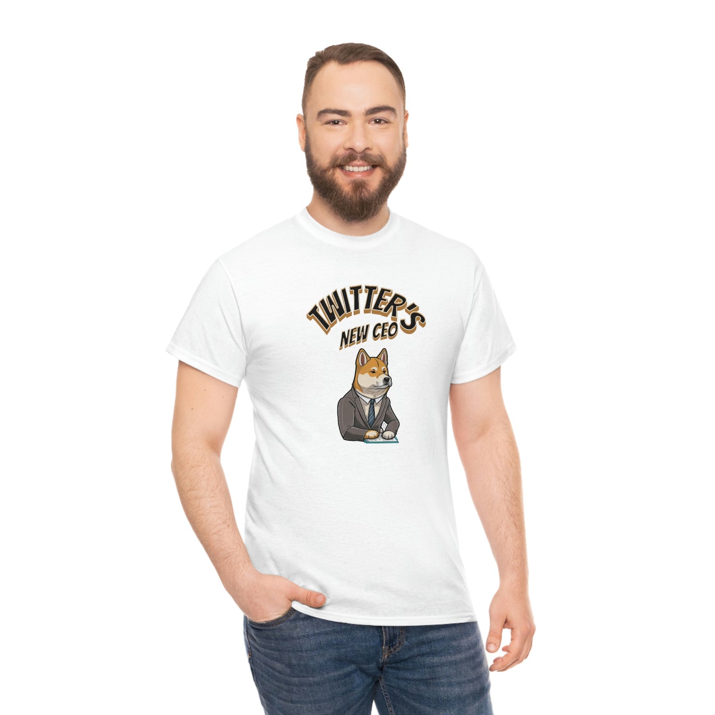 Unleash Your Humor and Style with Our 'Twitters New CEO' Shiba Inu Executive T-Shirt Design! - Black and White Ink