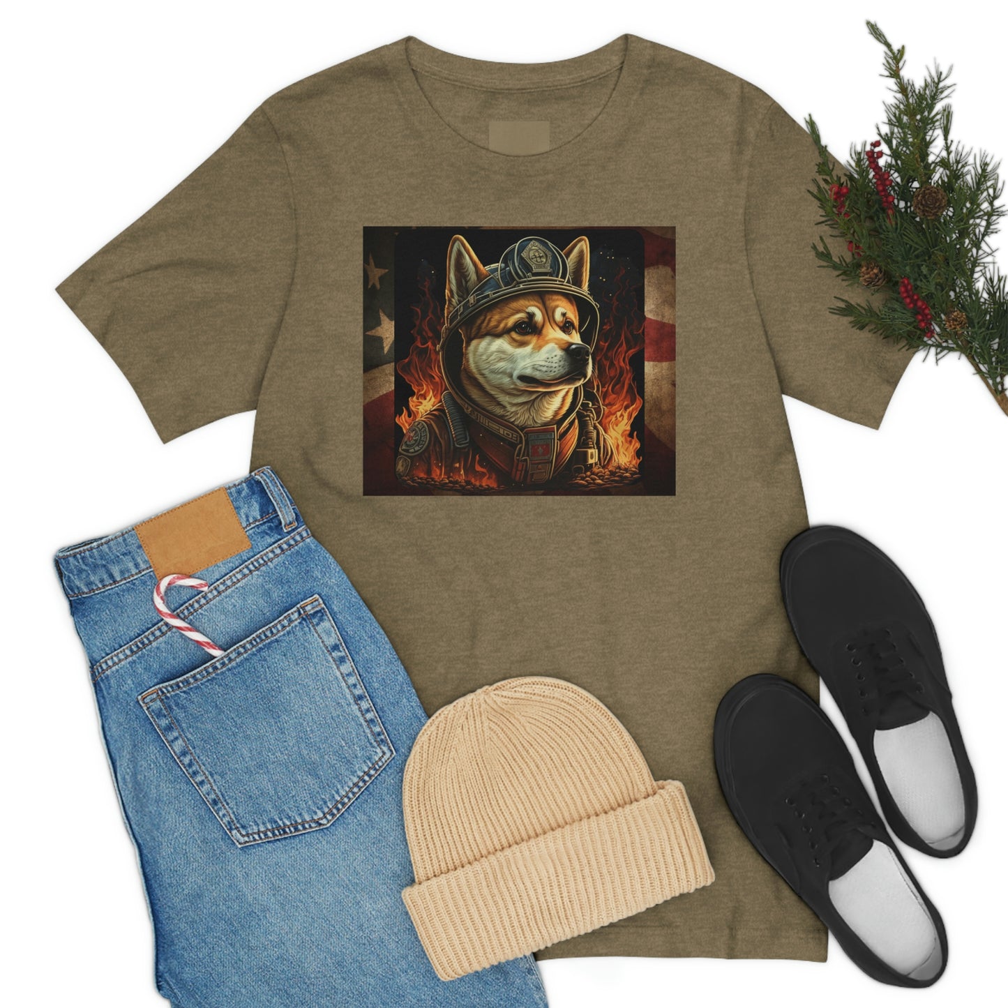 Firefighter Shiba Inu T-Shirt | Support First Responders | American Flag | Shiba Inu Tee | High-Quality Print | Gift for Him | Gift for Her