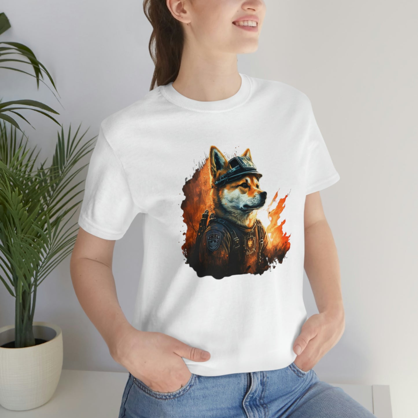 Brave Shiba Inu Firefighter T-Shirt - Flames Design | Shiba Inu Tee with High-Quality Print