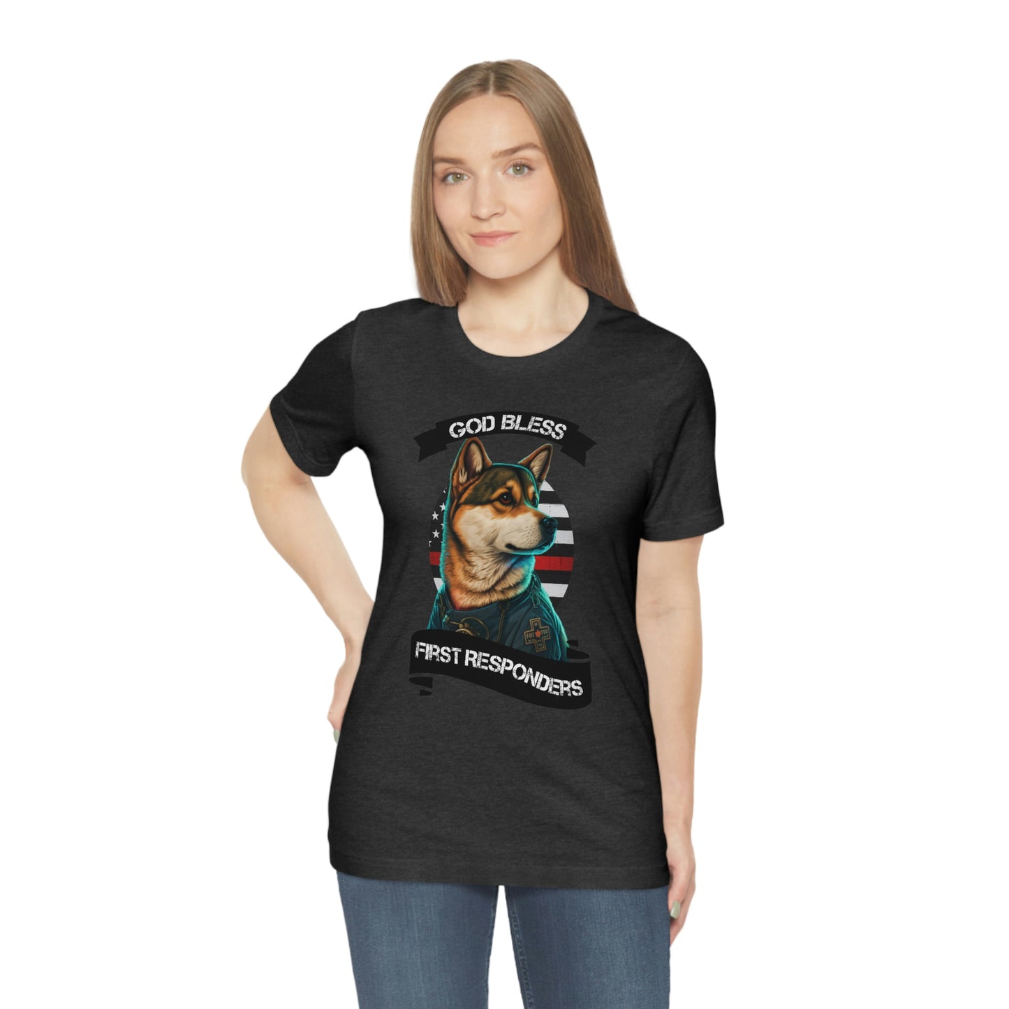 EMT Shiba Inu T-Shirt | Support First Responders | God Bless Banner | Shiba Inu Tee with High-Quality Print