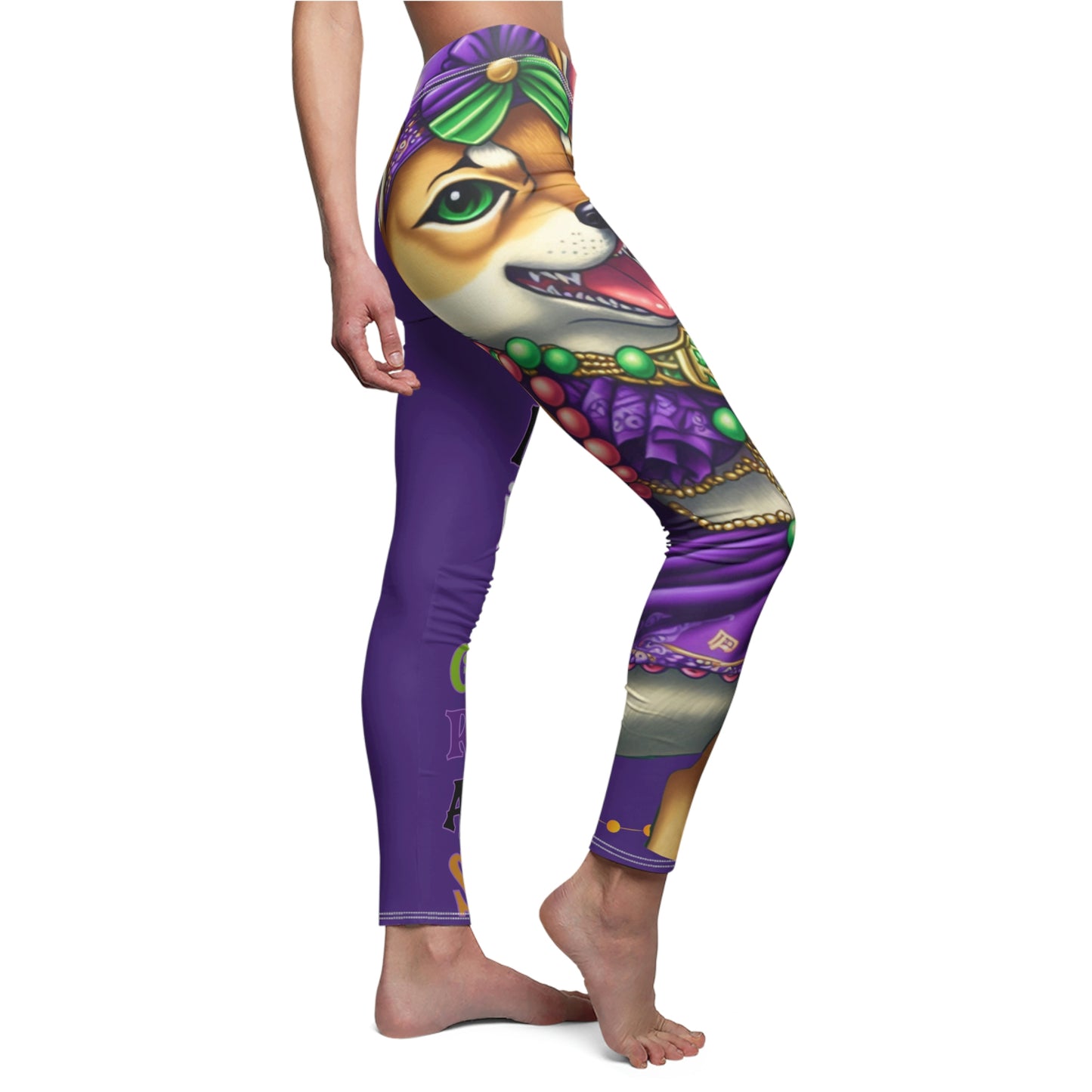 Mardi Gras Shiba Inu Leggings - Unique Design, Vibrant Colors, Soft Touch, Elastic Skinny Fit - Perfect for Casual Occasions