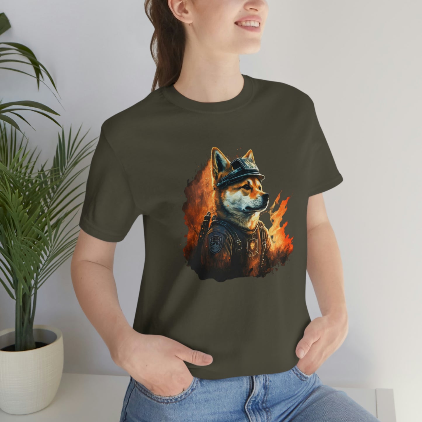 Brave Shiba Inu Firefighter T-Shirt - Flames Design | Shiba Inu Tee with High-Quality Print