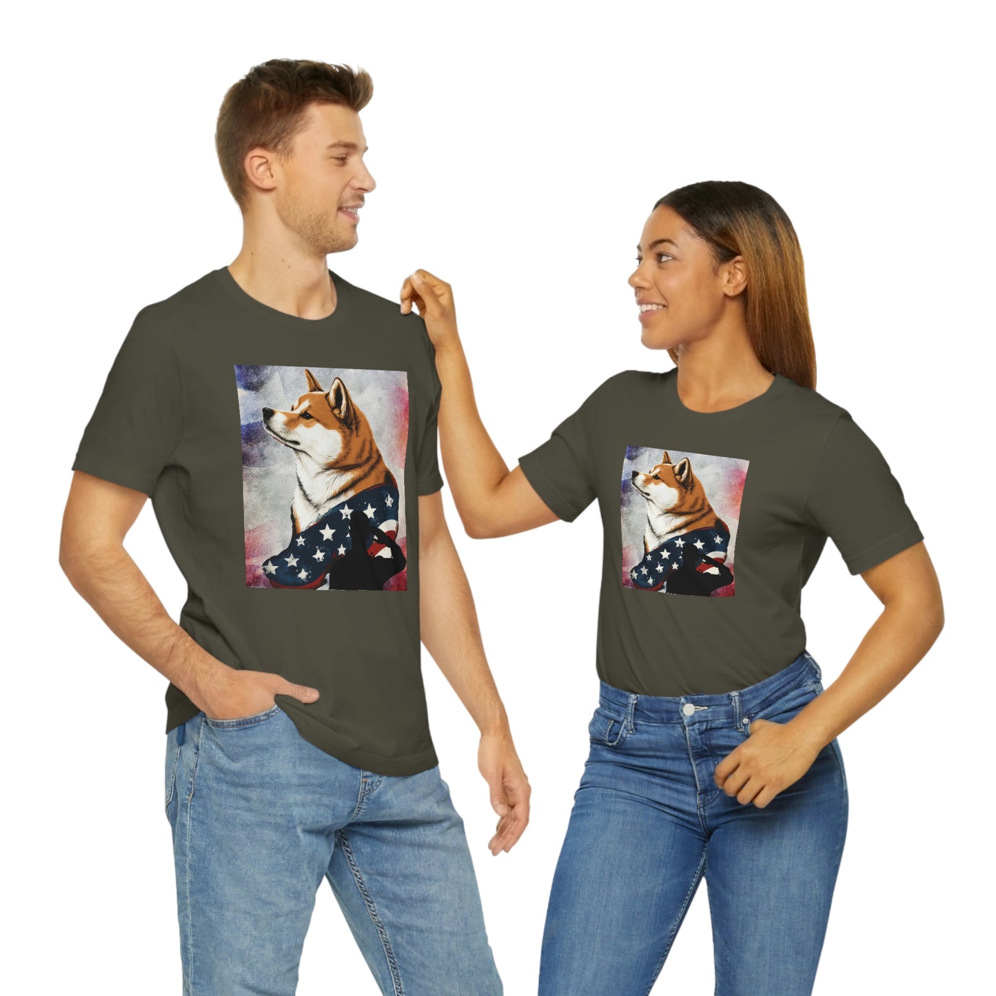 Patriotic Shiba Inu T-Shirt Support Our Troops | American Flag and Soldier Silhouette | Shiba Inu Tee with High-Quality Print