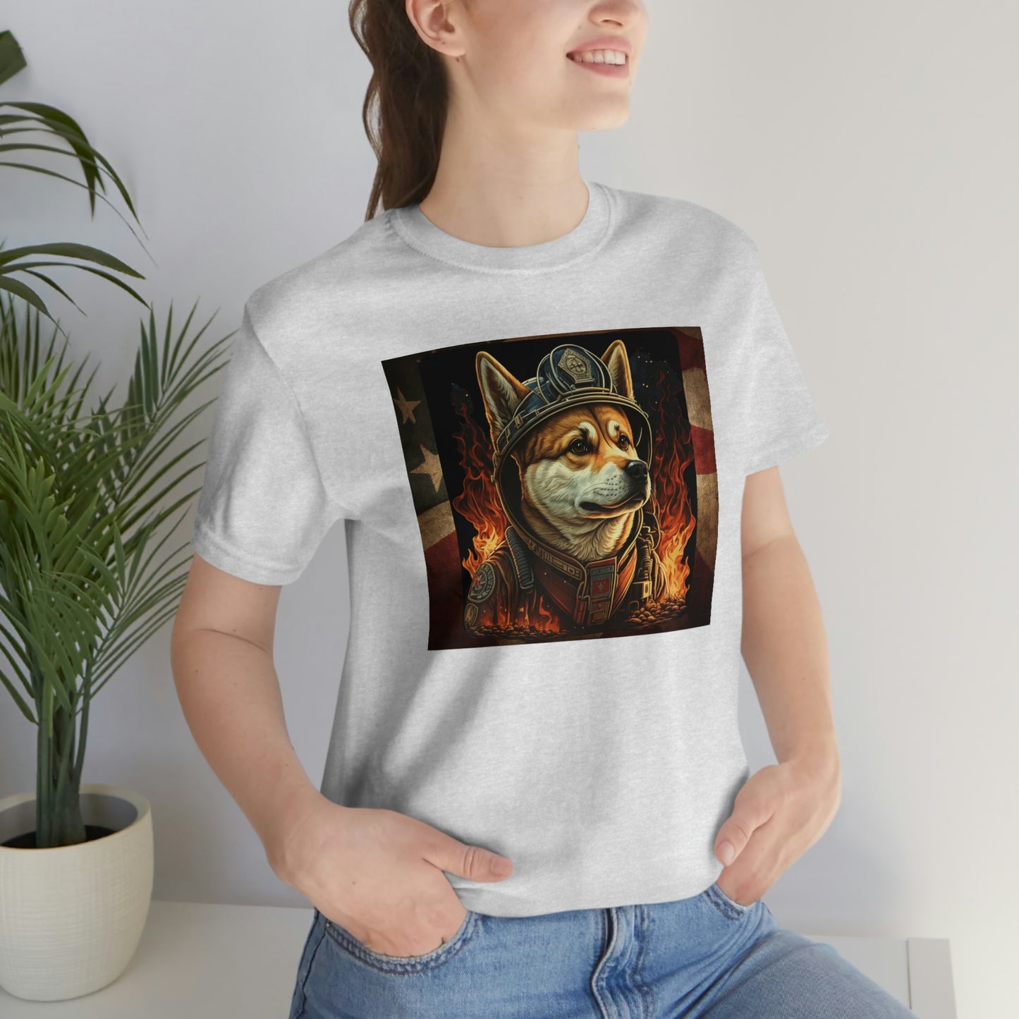 Firefighter Shiba Inu T-Shirt | Support First Responders | American Flag | Shiba Inu Tee | High-Quality Print | Gift for Him | Gift for Her